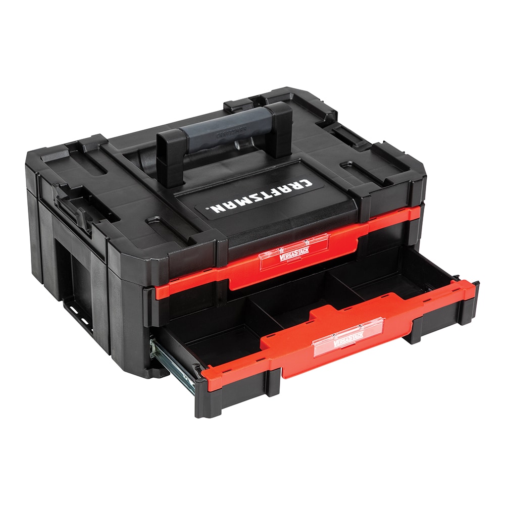 Caja de herramientas de plástico negro CRAFTSMAN VERSASTACK de 17 pulgadas de ancho x 6.87 pulgadas de alto x 12.5 pulgadas de profundidad con 2 cajones CMST17804