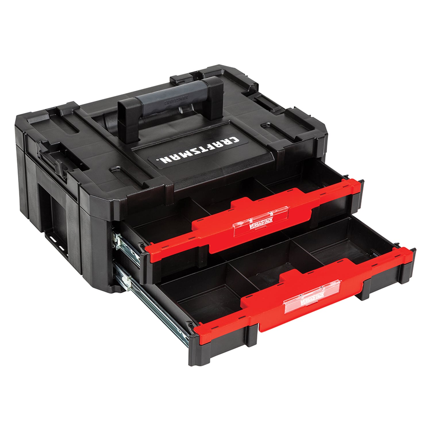 Caja de herramientas de plástico negro CRAFTSMAN VERSASTACK de 17 pulgadas de ancho x 6.87 pulgadas de alto x 12.5 pulgadas de profundidad con 2 cajones CMST17804