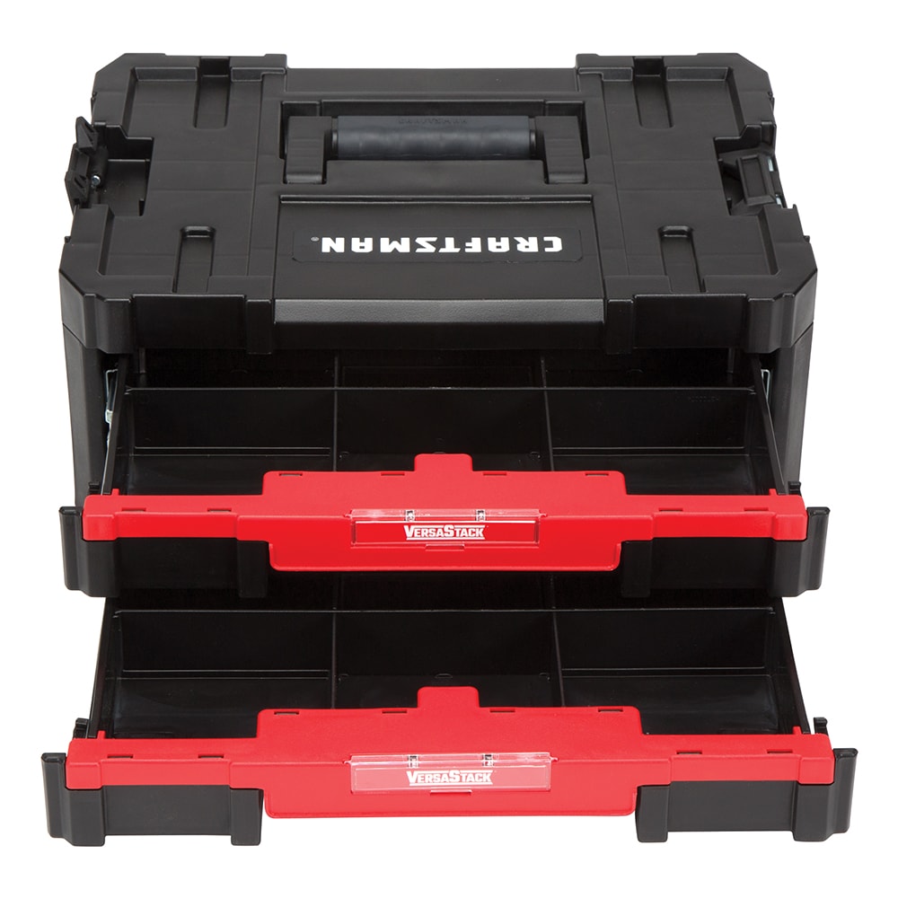 Caja de herramientas de plástico negro CRAFTSMAN VERSASTACK de 17 pulgadas de ancho x 6.87 pulgadas de alto x 12.5 pulgadas de profundidad con 2 cajones CMST17804