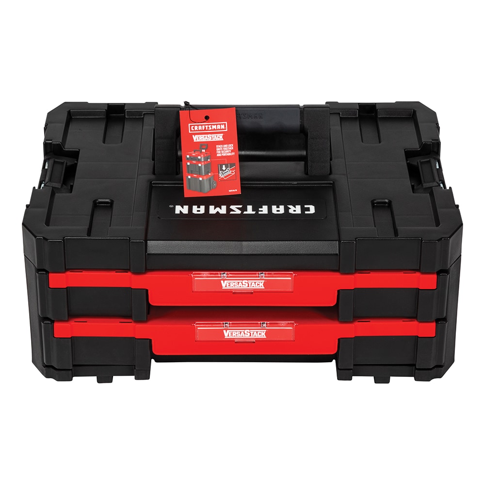 Caja de herramientas de plástico negro CRAFTSMAN VERSASTACK de 17 pulgadas de ancho x 6.87 pulgadas de alto x 12.5 pulgadas de profundidad con 2 cajones CMST17804