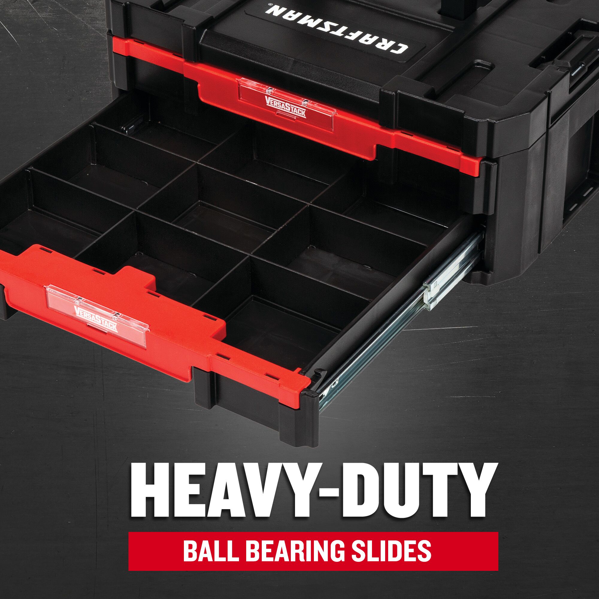 Caja de herramientas de plástico negro CRAFTSMAN VERSASTACK de 17 pulgadas de ancho x 6.87 pulgadas de alto x 12.5 pulgadas de profundidad con 2 cajones CMST17804