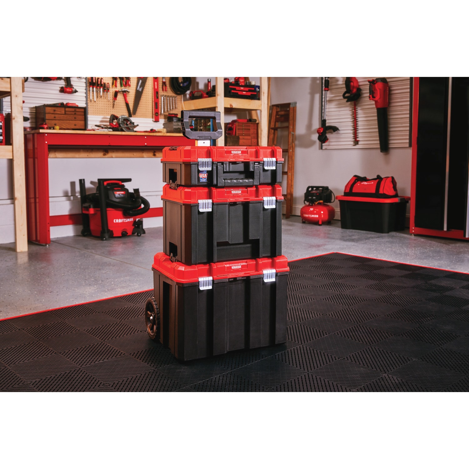 Caja de herramientas de plástico negro CRAFTSMAN VERSASTACK de 17 pulgadas de ancho x 6.87 pulgadas de alto x 12.5 pulgadas de profundidad con 2 cajones CMST17804