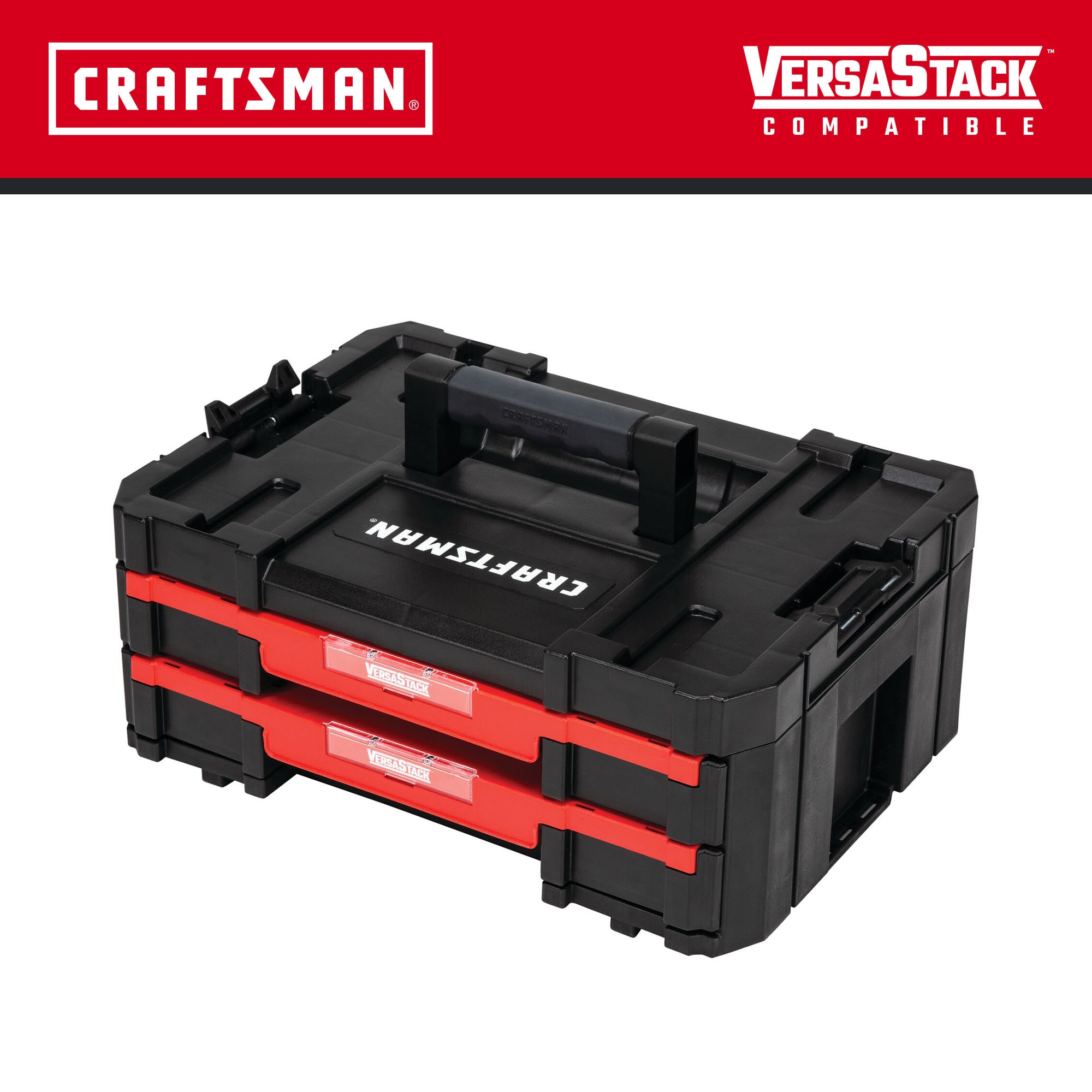 Caja de herramientas de plástico negro CRAFTSMAN VERSASTACK de 17 pulgadas de ancho x 6.87 pulgadas de alto x 12.5 pulgadas de profundidad con 2 cajones CMST17804