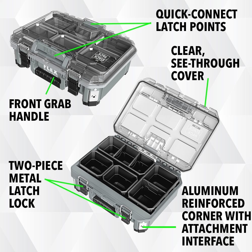 Caja organizadora mediana FLEX STACK PACK 11 pulgadas de ancho x 5.6 pulgadas de alto x 14.8 pulgadas de profundidad Caja de herramientas de metal FS1302