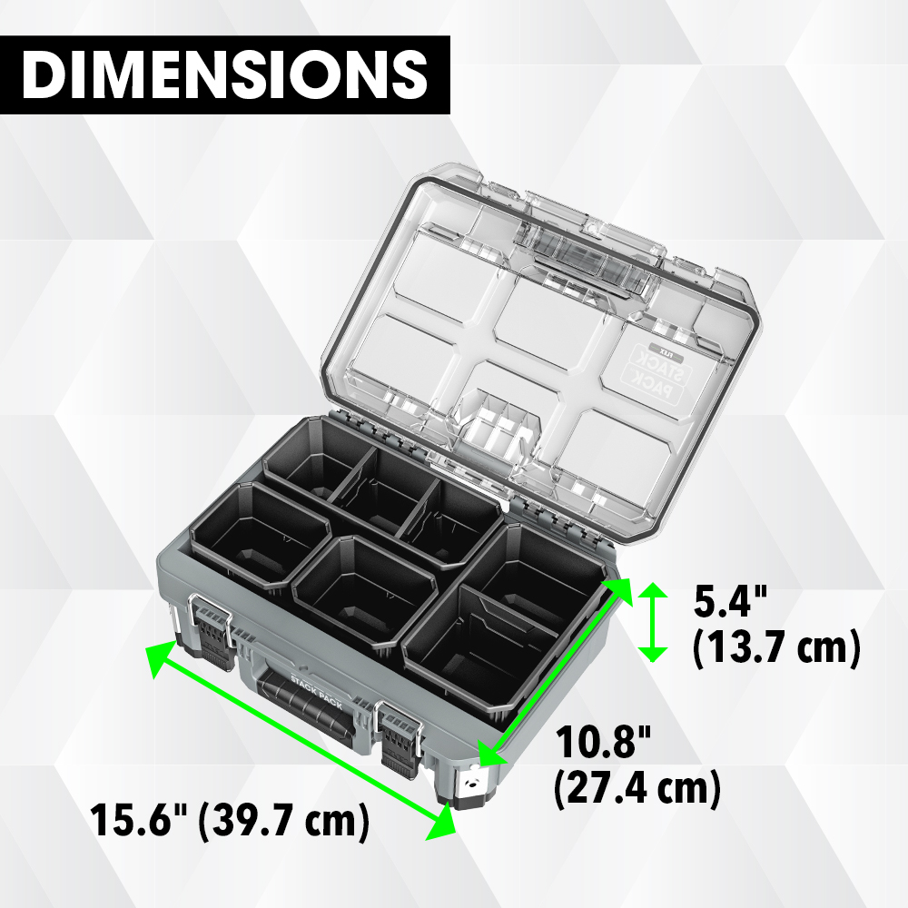 Caja organizadora mediana FLEX STACK PACK 11 pulgadas de ancho x 5.6 pulgadas de alto x 14.8 pulgadas de profundidad Caja de herramientas de metal FS1302