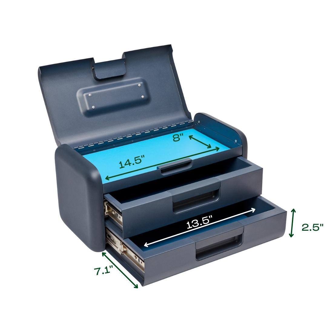 Caja de herramientas de acero azul con 3 cajones, 17 pulgadas de ancho x 8.25 pulgadas de alto x 8.25 pulgadas de profundidad