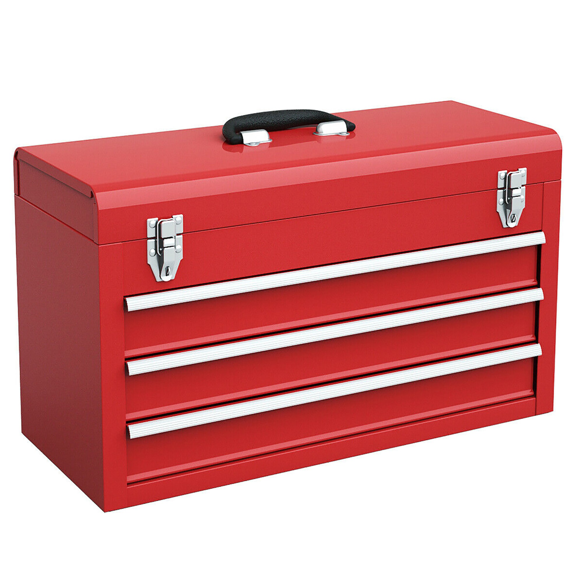 Caja de herramientas metálica roja de 3 cajones Costway 8.5 pulgadas W x 12 pulgadas H x 20.5 pulgadas D
