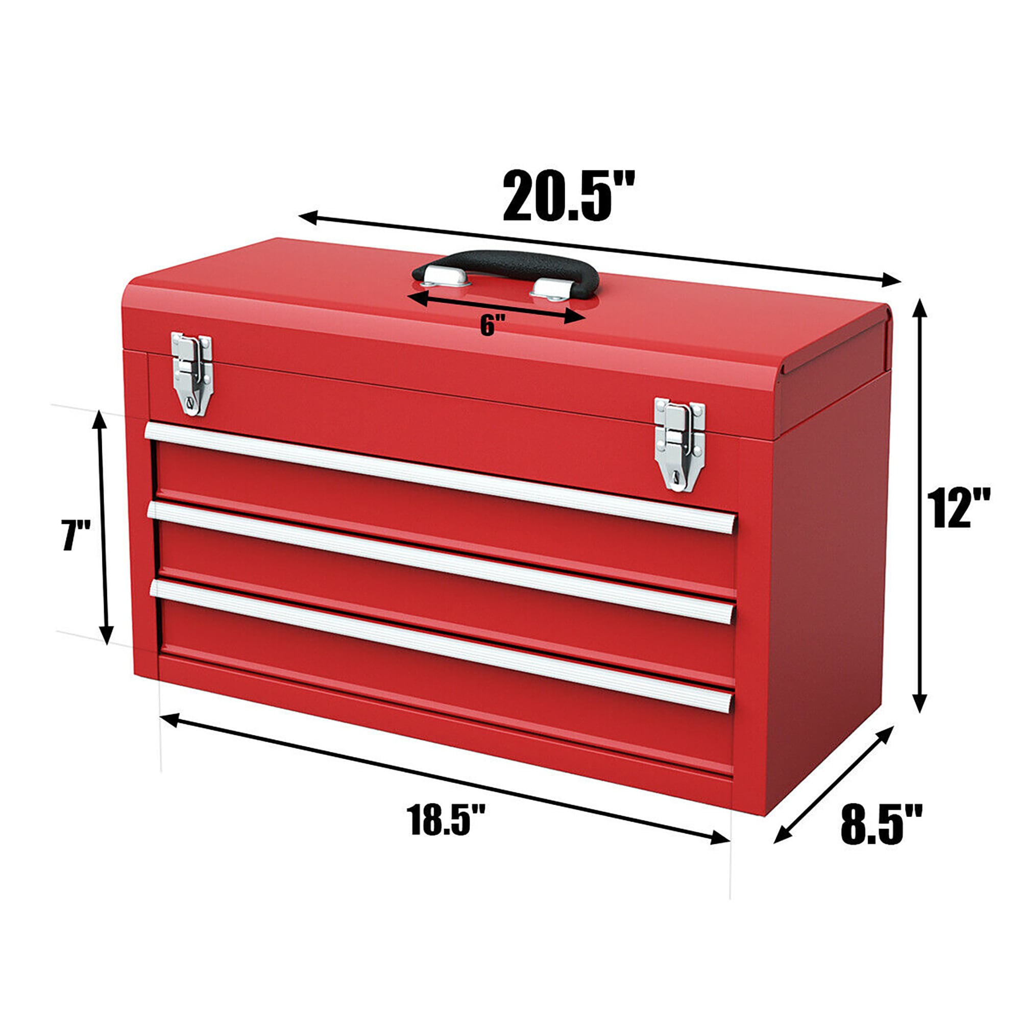 Caja de herramientas metálica roja de 3 cajones Costway 8.5 pulgadas W x 12 pulgadas H x 20.5 pulgadas D