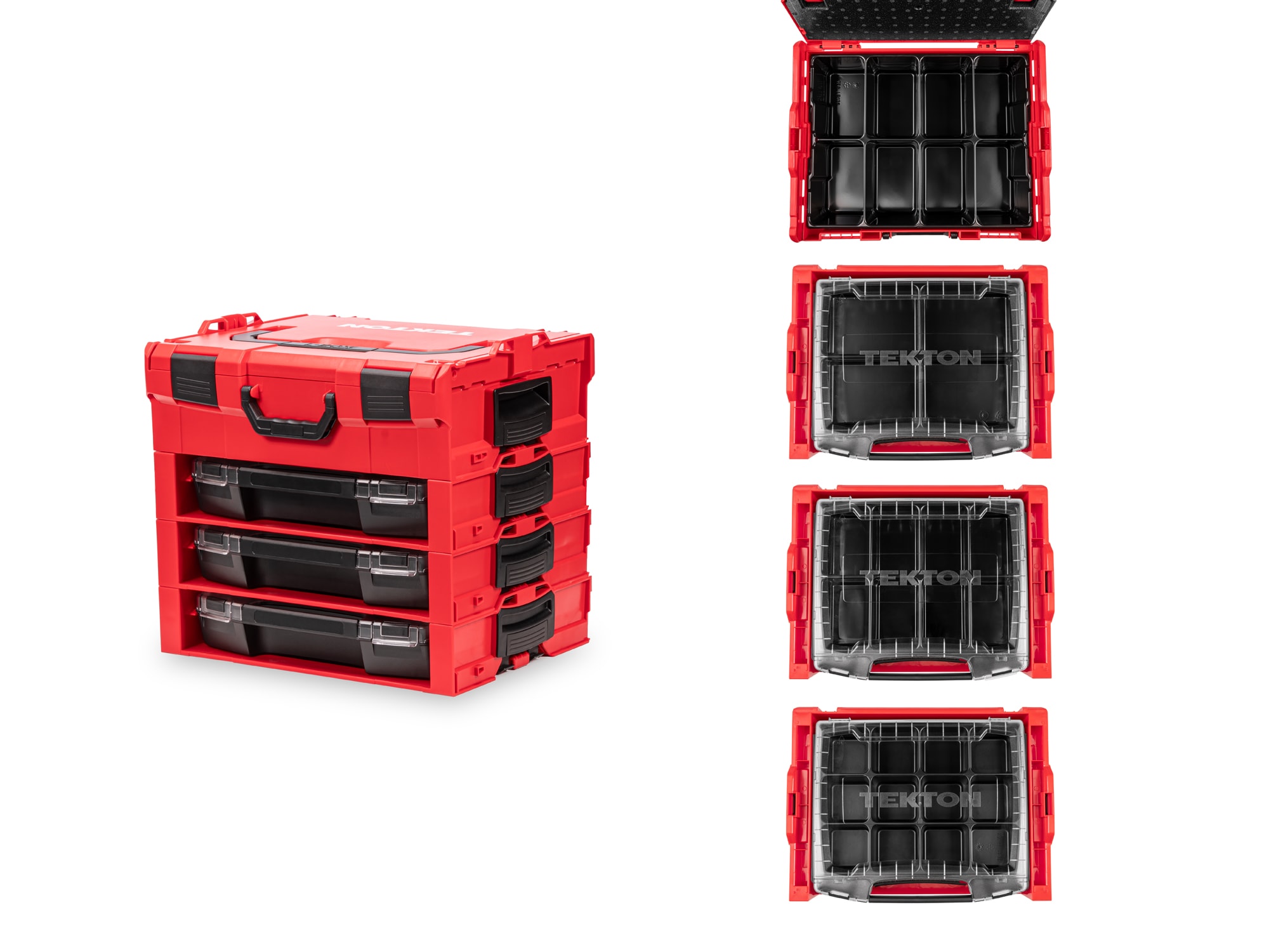 Caja de herramientas de plástico rojo TEKTON L-Boxx de 17.5 pulgadas de ancho x 16 pulgadas de alto x 14.1 pulgadas de profundidad con 3 cajones OLB99200