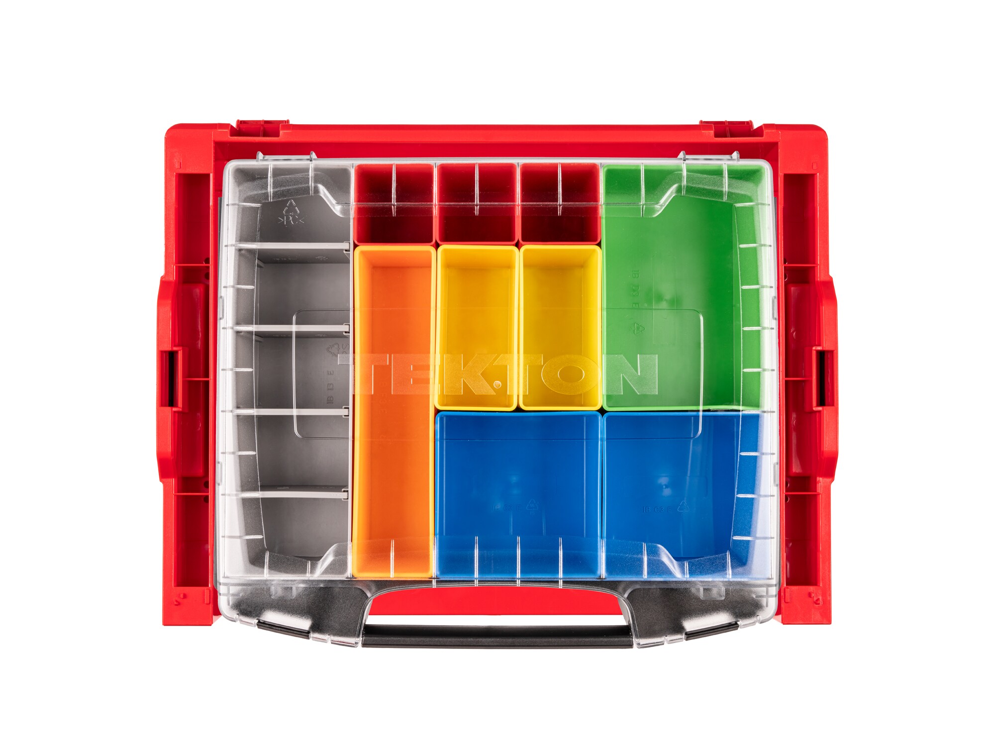 Caja de herramientas de plástico rojo TEKTON de 17.5 pulgadas de ancho x 4 pulgadas de alto x 13.5 pulgadas de profundidad OLB94020