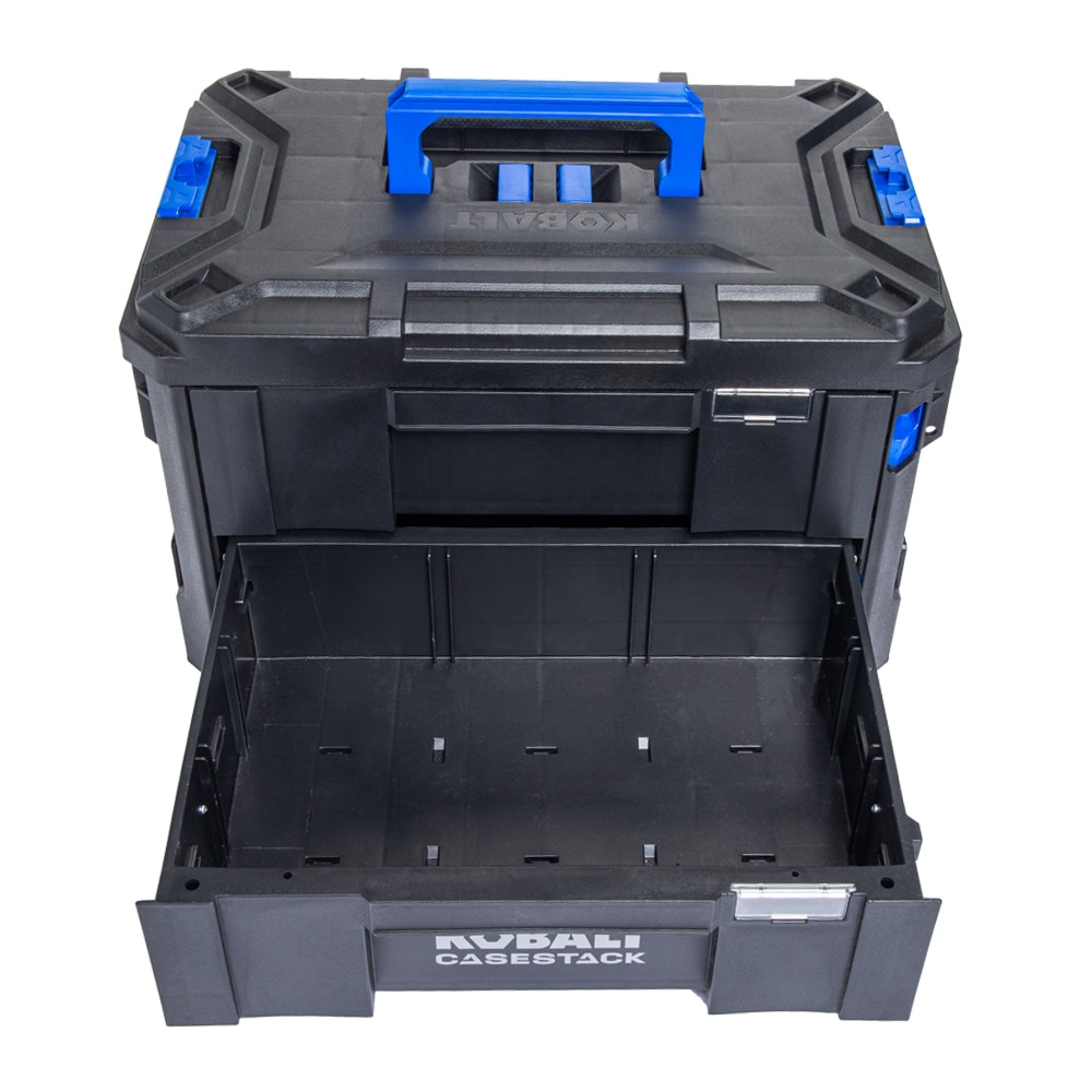 Caja de herramientas negra de plástico Kobalt CASESTACK 14.16 pulgadas de ancho x 21 pulgadas de alto x 13.5 pulgadas de profundidad con 2 cajones KCSA-2DRW1-03