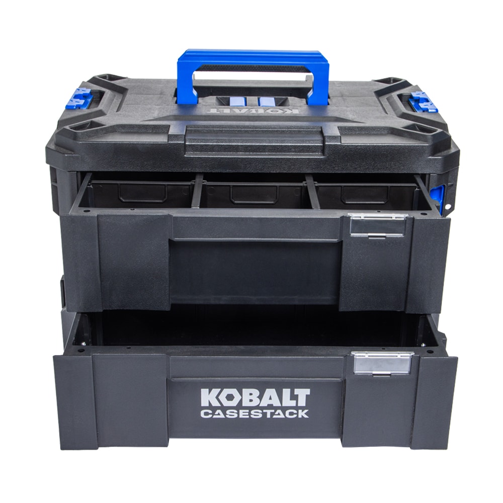 Caja de herramientas negra de plástico Kobalt CASESTACK 14.16 pulgadas de ancho x 21 pulgadas de alto x 13.5 pulgadas de profundidad con 2 cajones KCSA-2DRW1-03