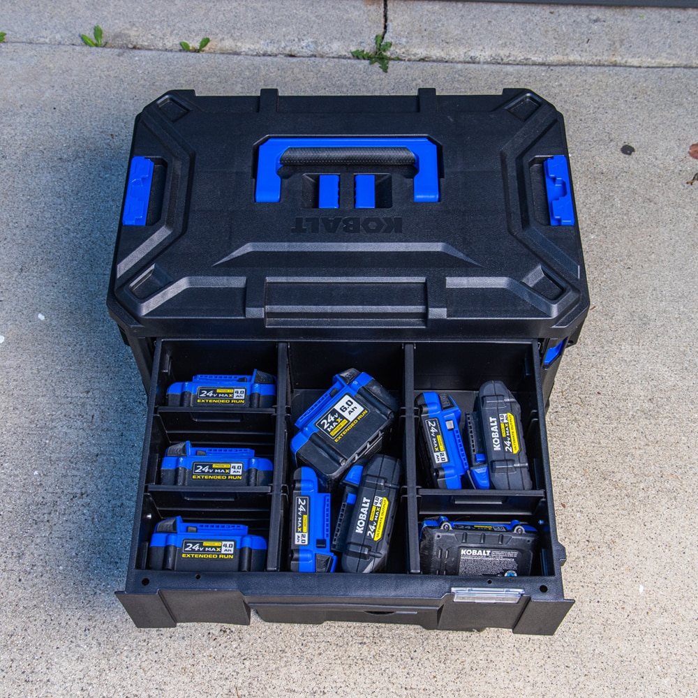 Caja de herramientas negra de plástico Kobalt CASESTACK 14.16 pulgadas de ancho x 21 pulgadas de alto x 13.5 pulgadas de profundidad con 2 cajones KCSA-2DRW1-03