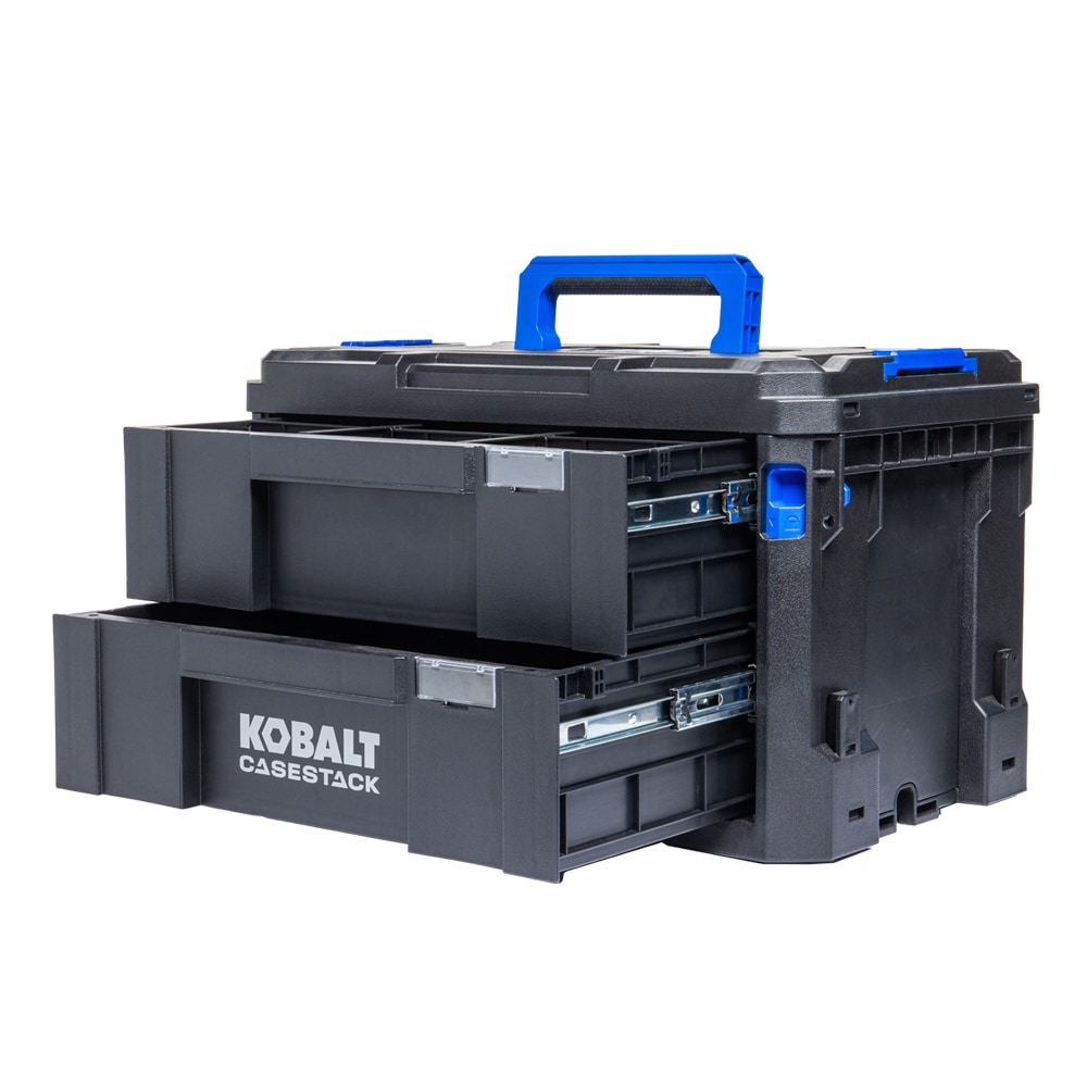 Caja de herramientas negra de plástico Kobalt CASESTACK 14.16 pulgadas de ancho x 21 pulgadas de alto x 13.5 pulgadas de profundidad con 2 cajones KCSA-2DRW1-03
