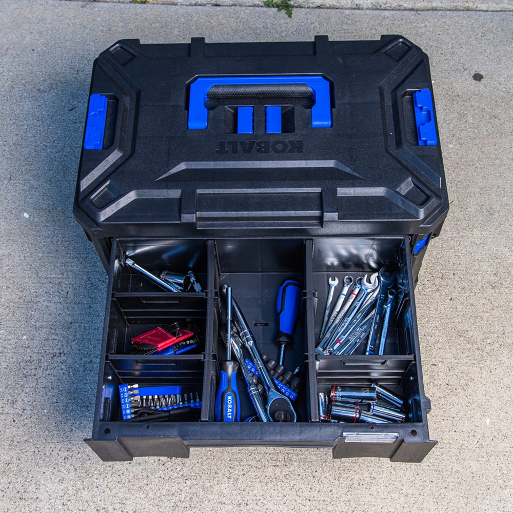 Caja de herramientas negra de plástico Kobalt CASESTACK 14.16 pulgadas de ancho x 21 pulgadas de alto x 13.5 pulgadas de profundidad con 2 cajones KCSA-2DRW1-03