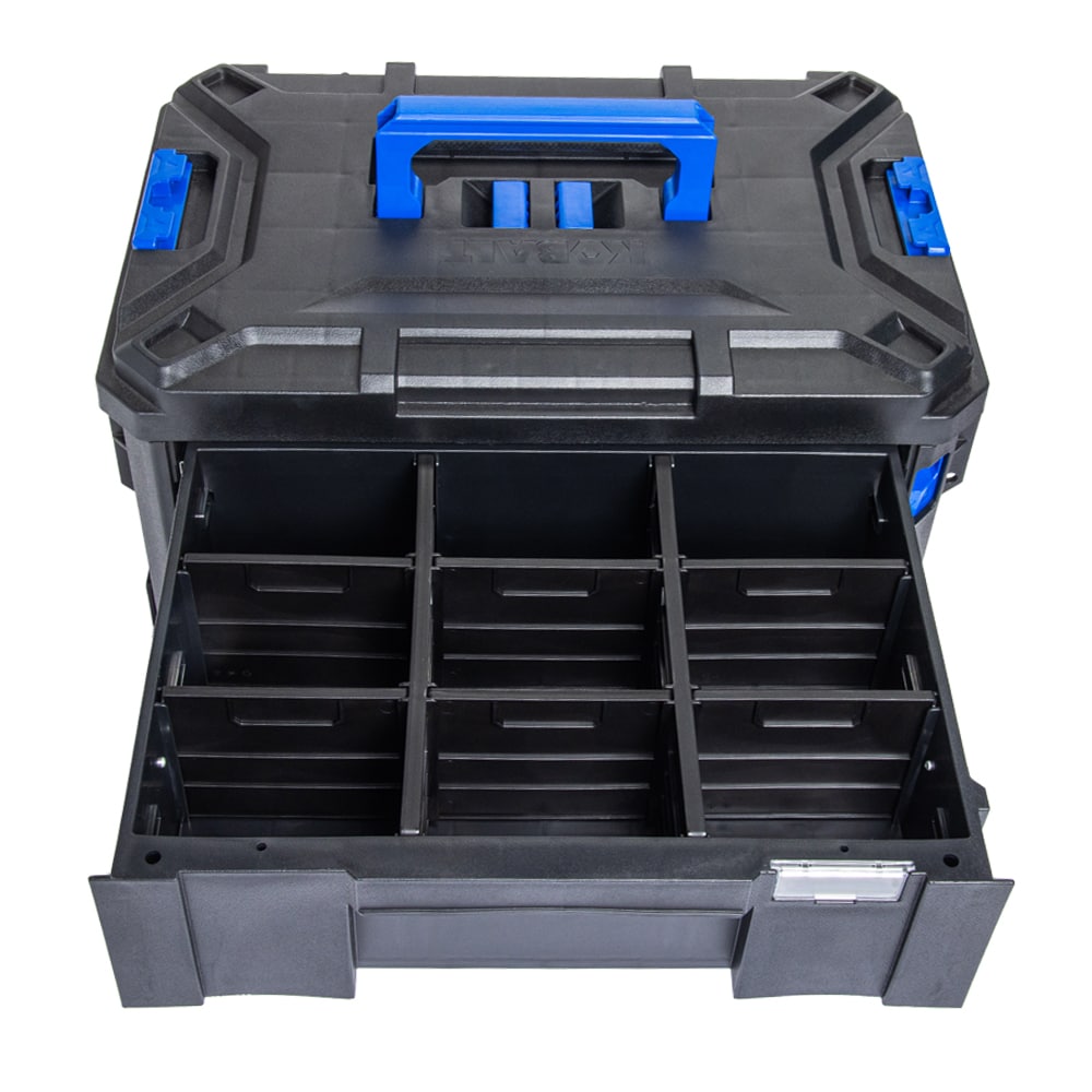 Caja de herramientas negra de plástico Kobalt CASESTACK 14.16 pulgadas de ancho x 21 pulgadas de alto x 13.5 pulgadas de profundidad con 2 cajones KCSA-2DRW1-03