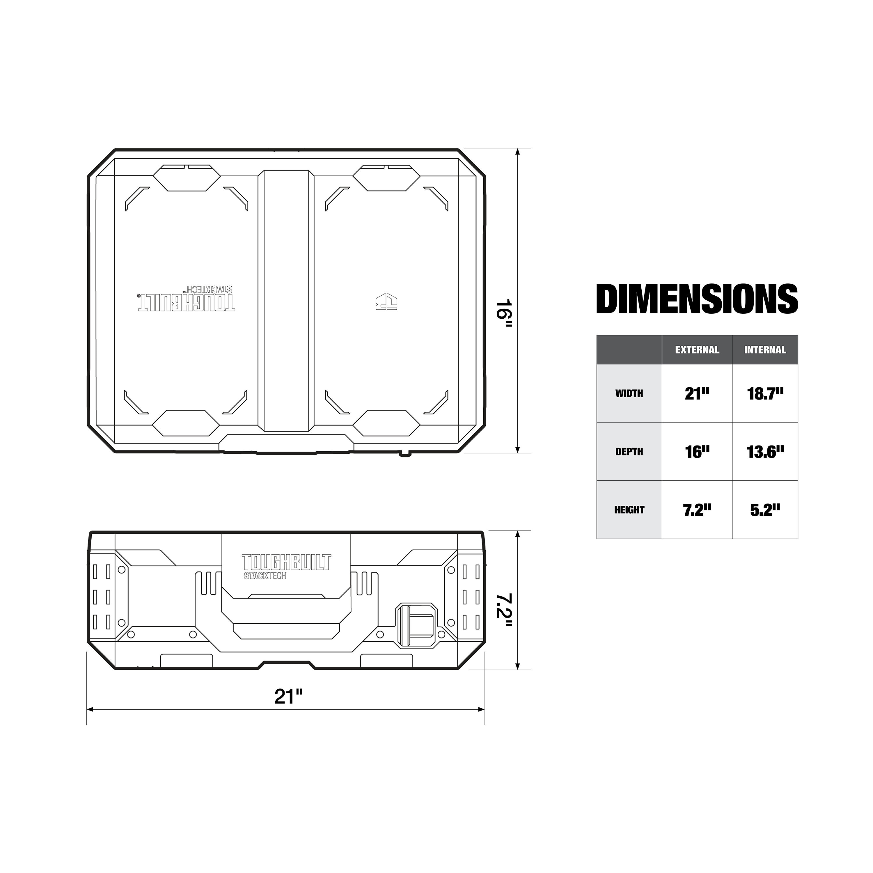 Caja de herramientas de plástico/metal TOUGHBUILT STACKTECH 21 pulgadas de ancho x 13.5 pulgadas de alto x 16 pulgadas de profundidad TB-B1-B-30