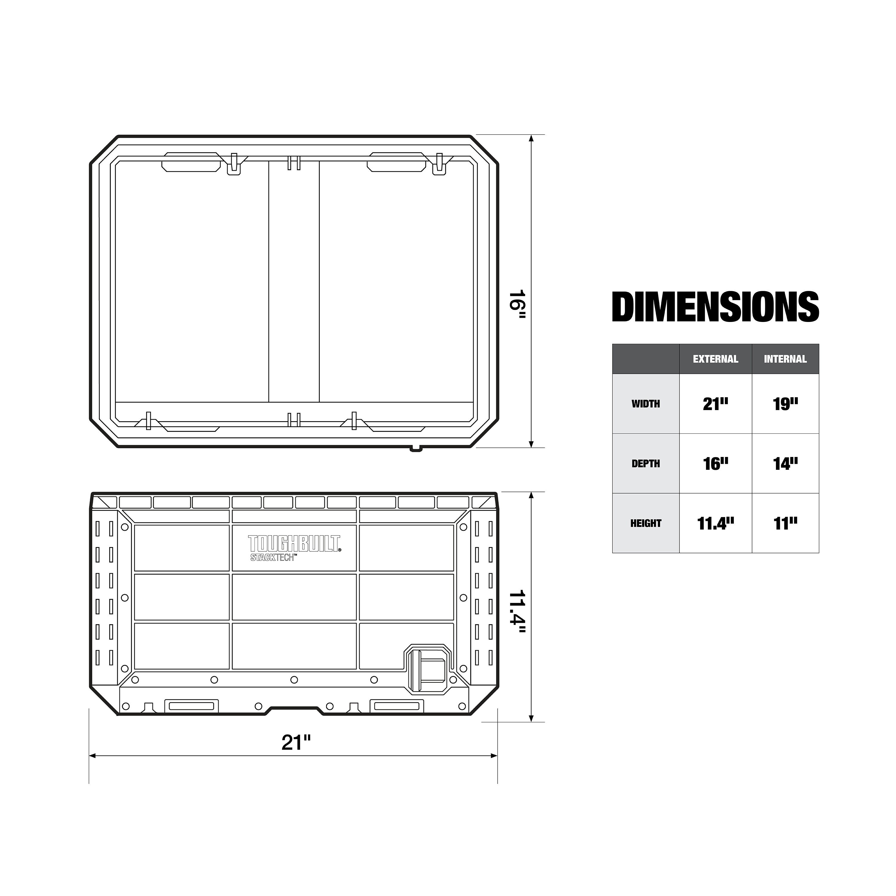 Caja de herramientas de plástico/metal TOUGHBUILT STACKTECH Crate de 21 pulgadas de ancho x 11.4 pulgadas de alto x 16 pulgadas de profundidad TB-B1-X-50