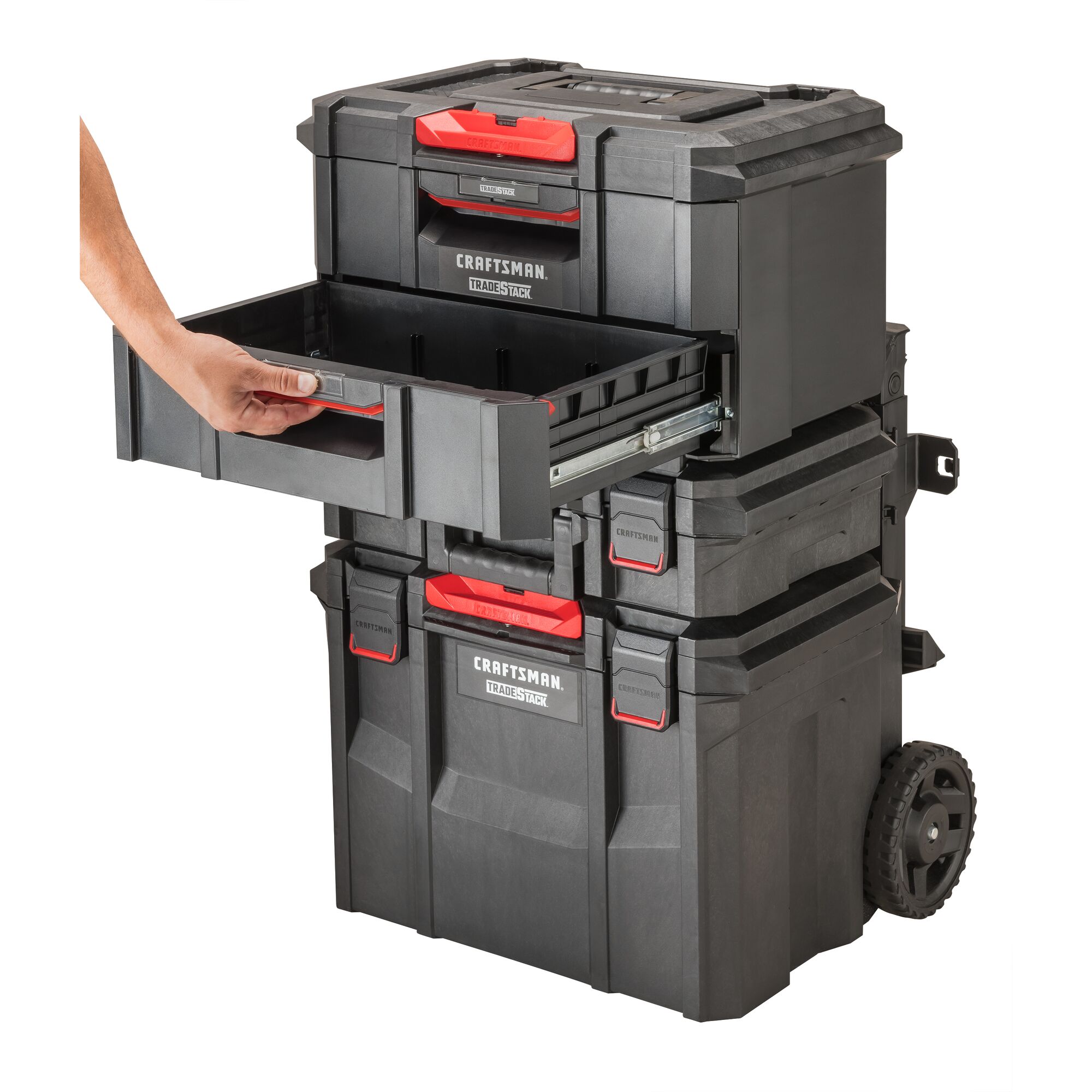 Caja de herramientas de espuma estructural negra CRAFTSMAN TRADESTACK de 21.45 pulgadas de ancho x 12.79 pulgadas de alto x 13.85 pulgadas de profundidad con 2 cajones CMST21404