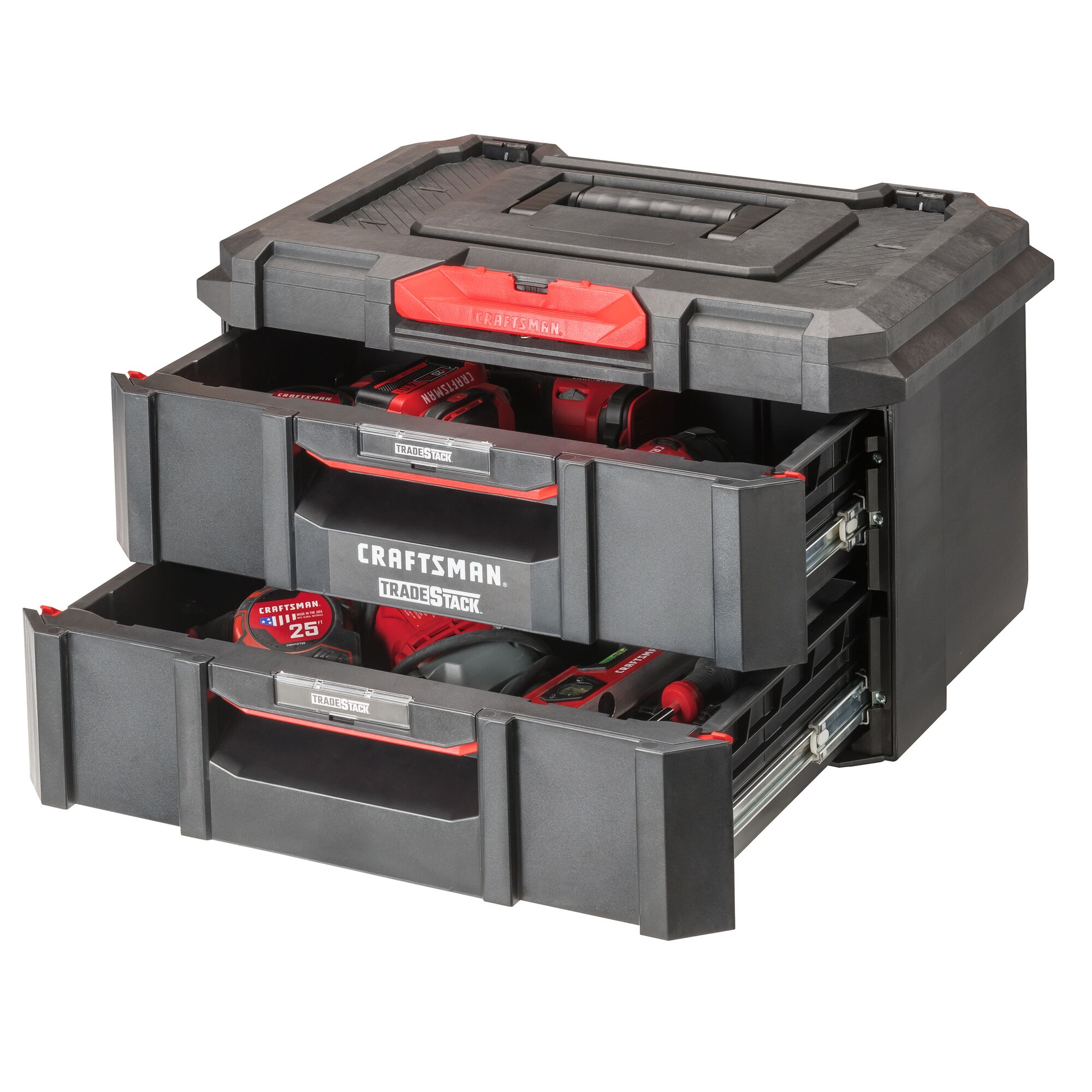 Caja de herramientas de espuma estructural negra CRAFTSMAN TRADESTACK de 21.45 pulgadas de ancho x 12.79 pulgadas de alto x 13.85 pulgadas de profundidad con 2 cajones CMST21404