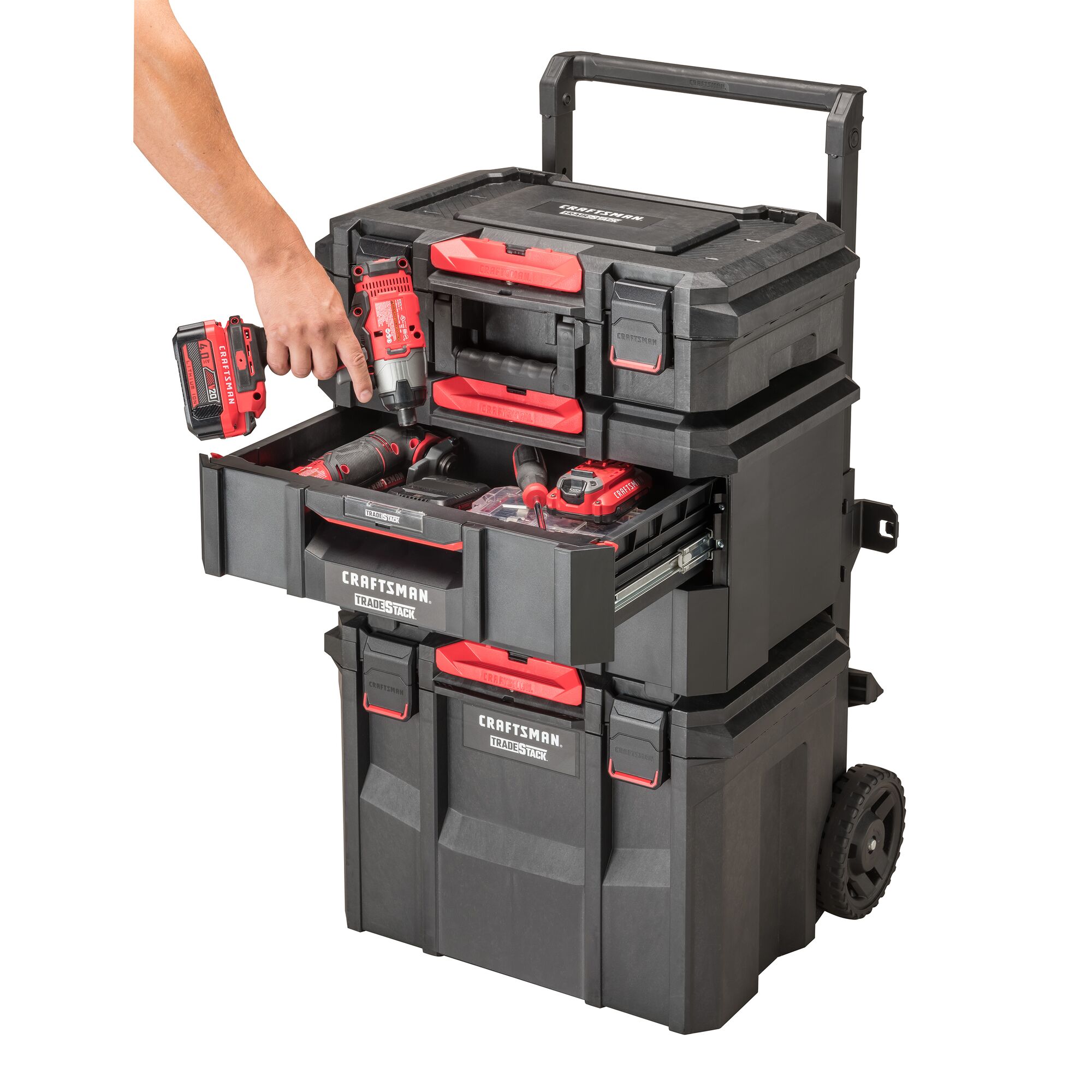 Caja de herramientas de espuma estructural negra CRAFTSMAN TRADESTACK de 21.45 pulgadas de ancho x 12.79 pulgadas de alto x 13.85 pulgadas de profundidad con 2 cajones CMST21404
