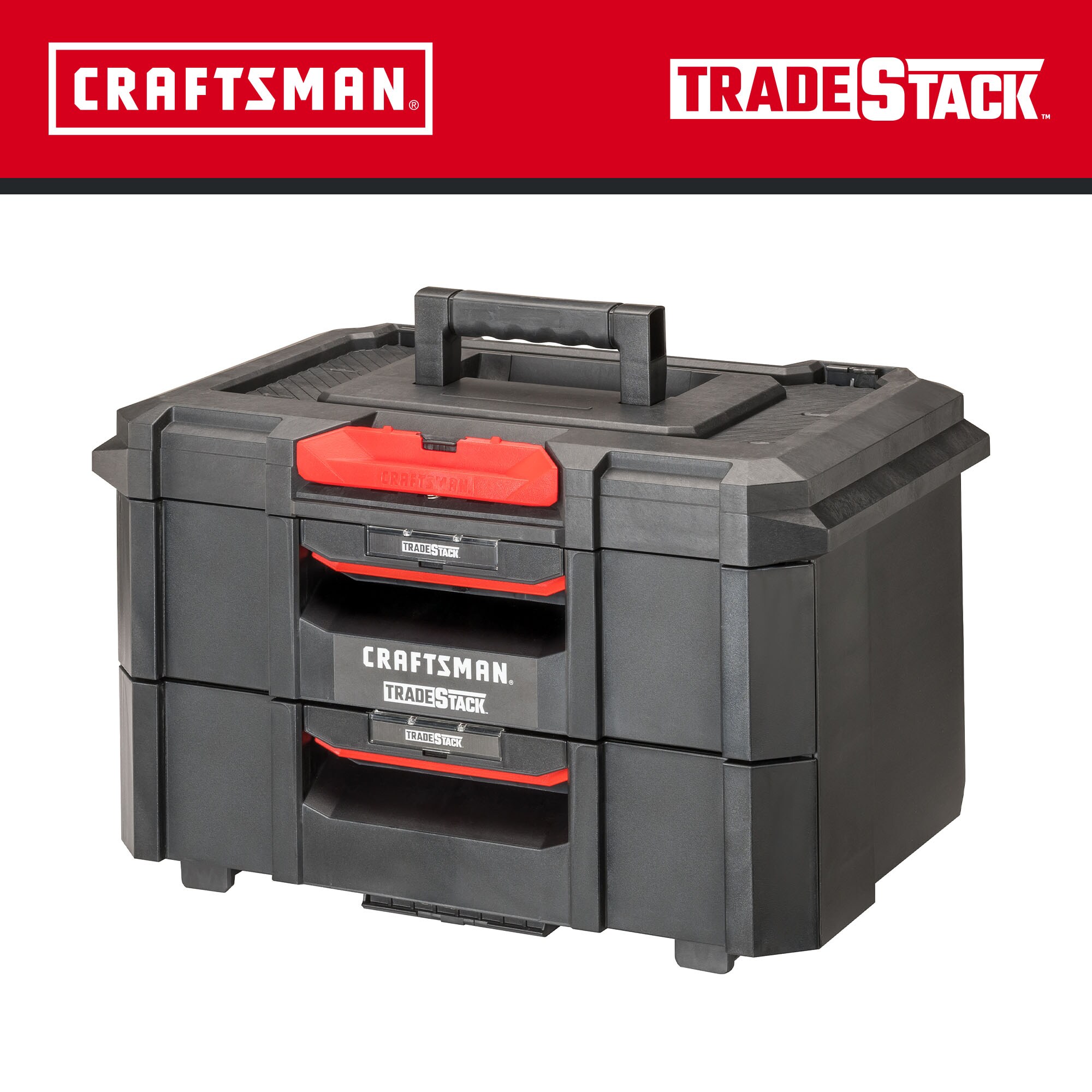Caja de herramientas de espuma estructural negra CRAFTSMAN TRADESTACK de 21.45 pulgadas de ancho x 12.79 pulgadas de alto x 13.85 pulgadas de profundidad con 2 cajones CMST21404