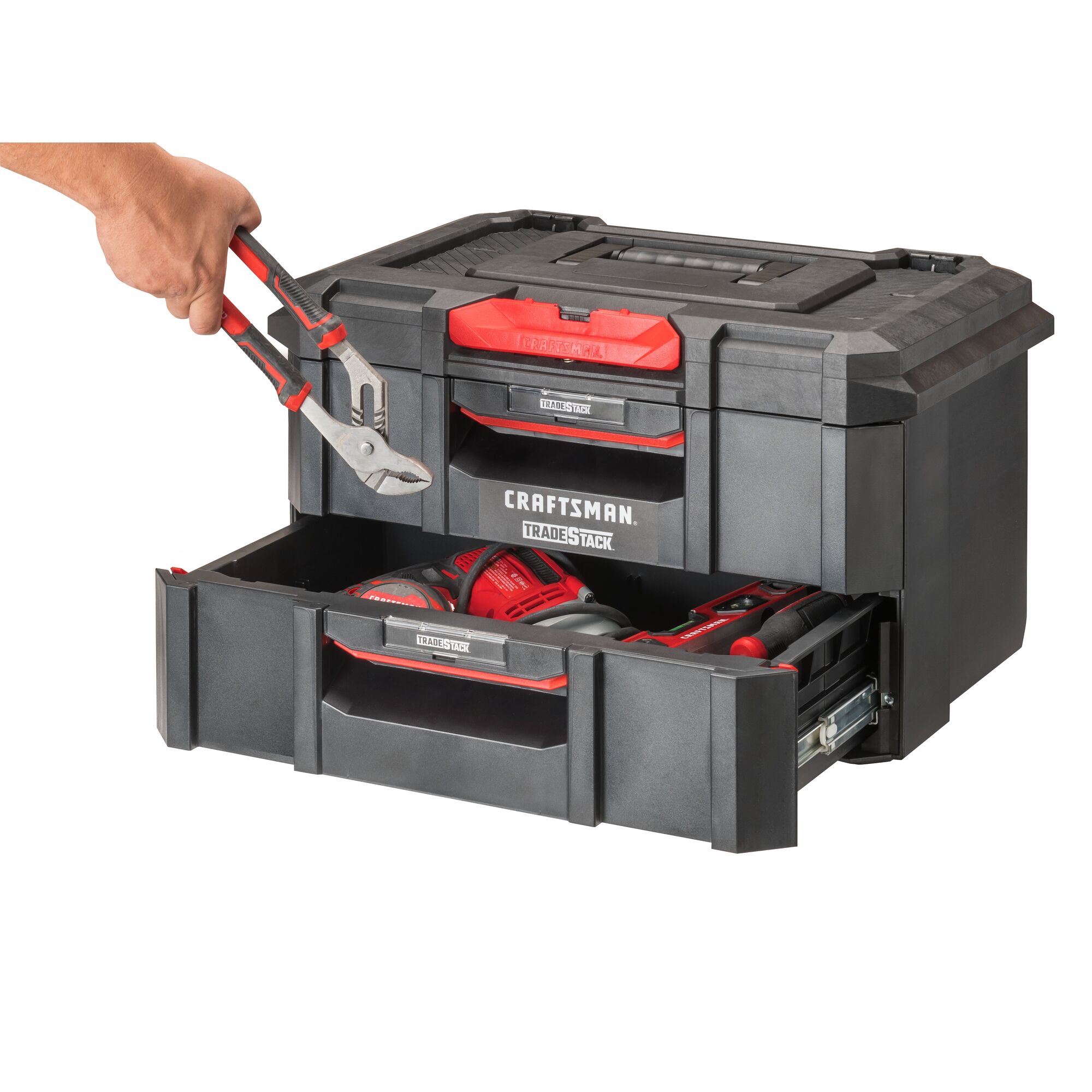 Caja de herramientas de espuma estructural negra CRAFTSMAN TRADESTACK de 21.45 pulgadas de ancho x 12.79 pulgadas de alto x 13.85 pulgadas de profundidad con 2 cajones CMST21404