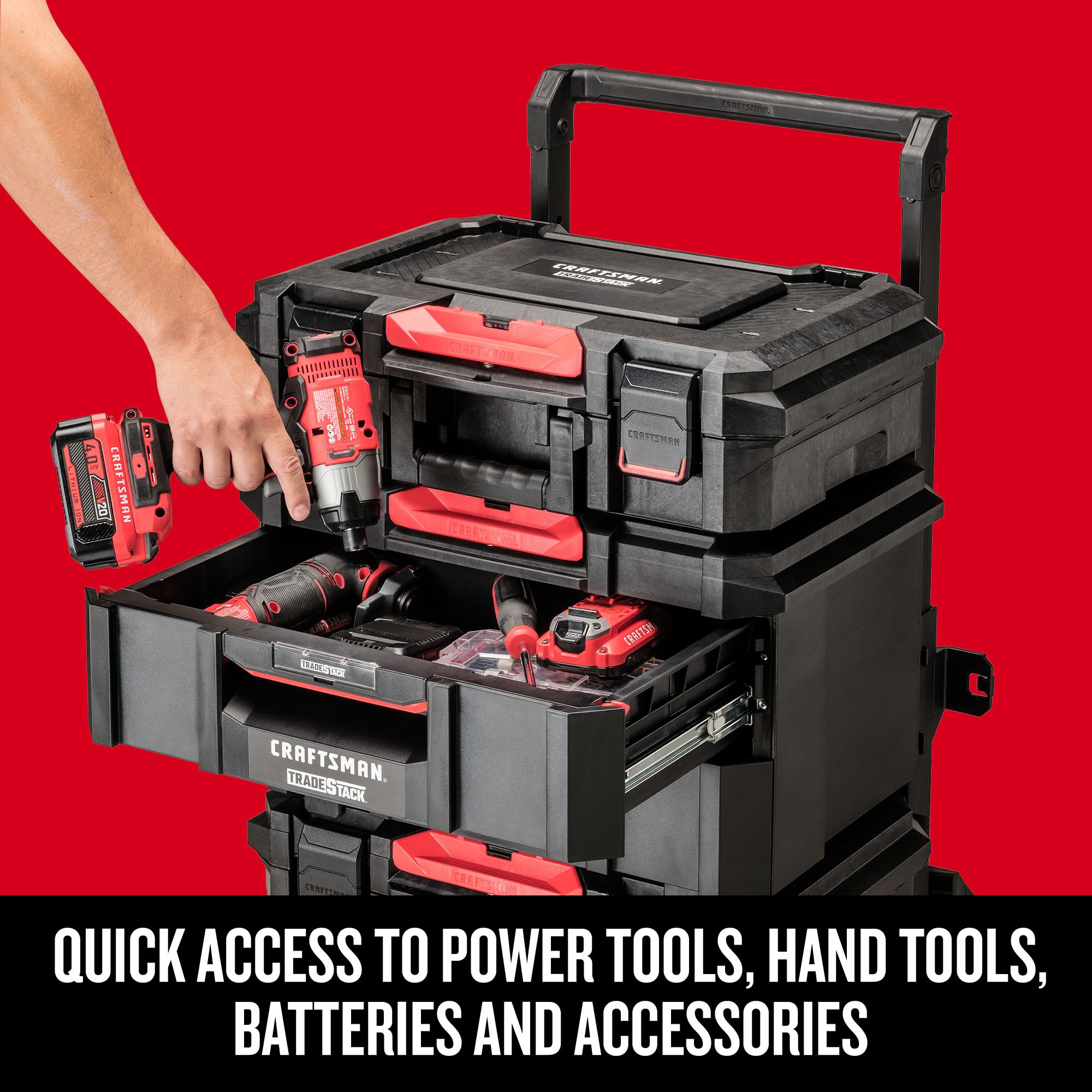 Caja de herramientas de espuma estructural negra CRAFTSMAN TRADESTACK de 21.45 pulgadas de ancho x 12.79 pulgadas de alto x 13.85 pulgadas de profundidad con 2 cajones CMST21404