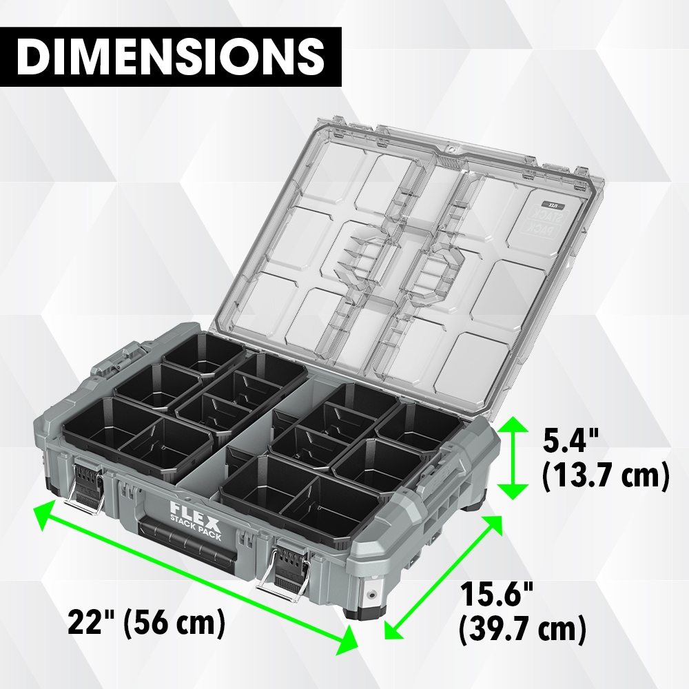 Caja organizadora FLEX STACK PACK de 22 pulgadas de ancho x 5.6 pulgadas de alto x 15.6 pulgadas de profundidad, caja de herramientas de metal FS1301