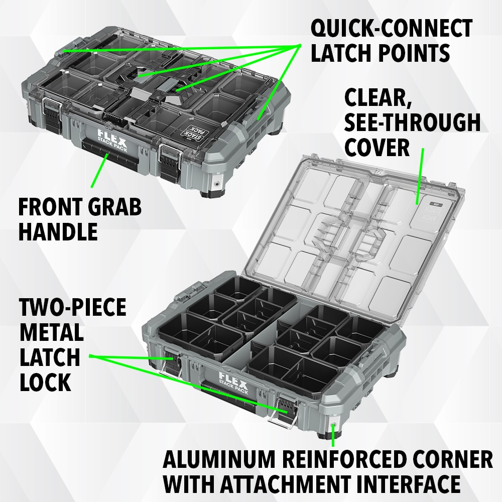 Caja organizadora FLEX STACK PACK de 22 pulgadas de ancho x 5.6 pulgadas de alto x 15.6 pulgadas de profundidad, caja de herramientas de metal FS1301