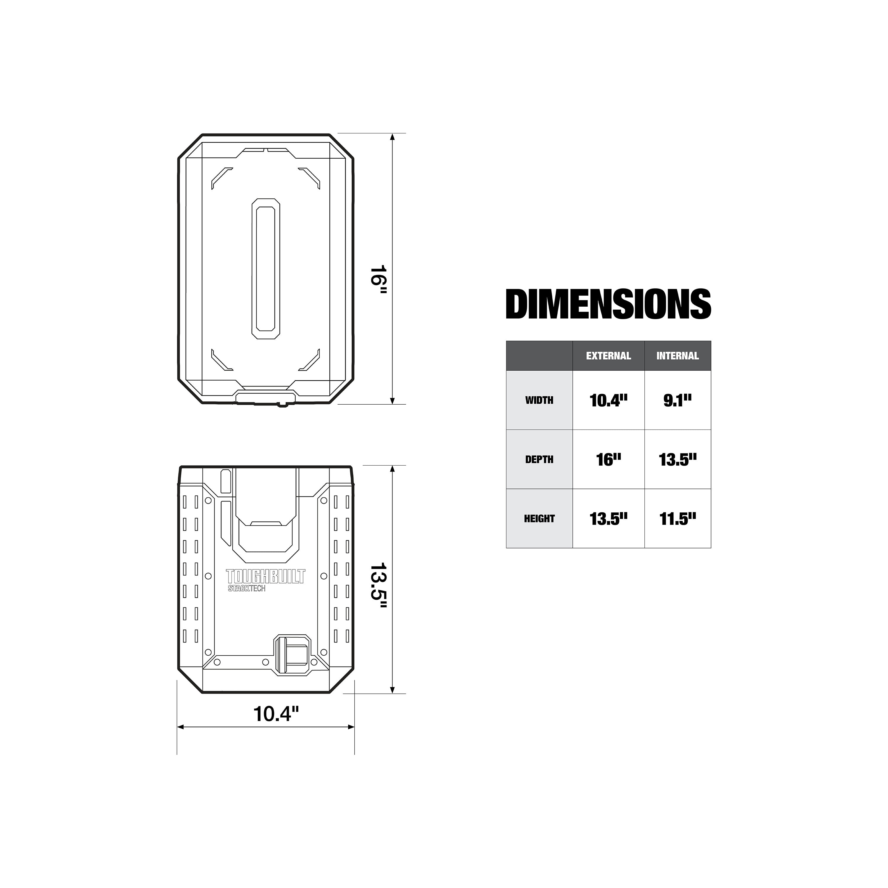 Caja de herramientas de plástico y metal TOUGHBUILT STACKTECH Compact 10.4 pulgadas de ancho x 13.5 pulgadas de alto x 16 pulgadas de profundidad TB-B1-B-60C