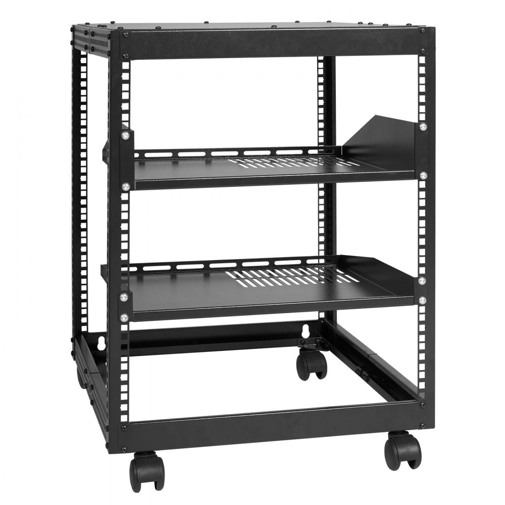 VEVOR 12U Open Frame Server Rack, 15''-40'' Adjustable Depth, Free Standing or Wall Mount Network Server Rack, 4 Post AV Rack with Casters, Holds All Your Networking IT Equipment AV Gear Router Modem - KFSJJH12U2340SDYTV0
