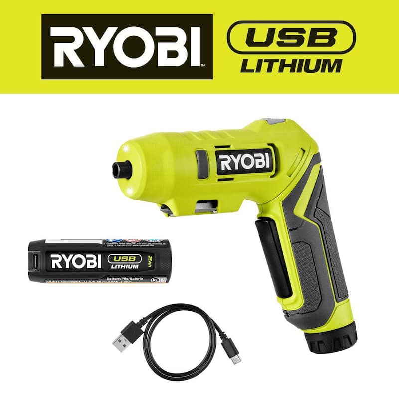 Kit de destornillador de litio RYOBI USB con batería de litio USB de 2.0 Ah y cable de carga - FVD50K