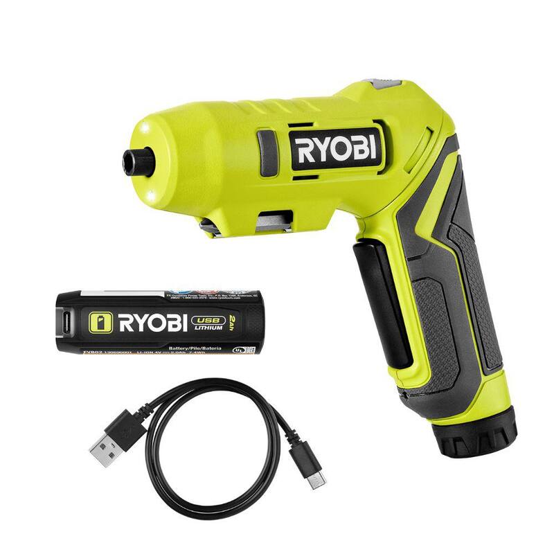 Kit de destornillador de litio RYOBI USB con batería de litio USB de 2.0 Ah y cable de carga - FVD50K