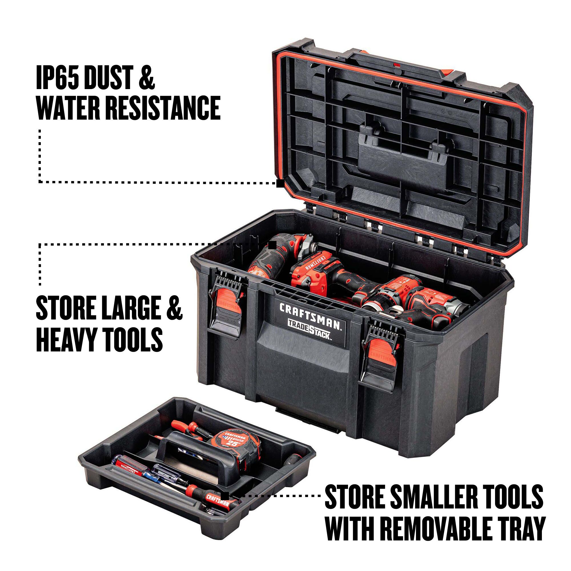 Caja de herramientas de espuma estructural negra CRAFTSMAN TRADESTACK de 21.625 pulgadas de ancho x 12.125 pulgadas de alto x 14.625 pulgadas de profundidad CMST21430
