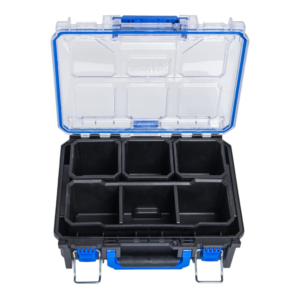 Caja de herramientas de plástico negra Kobalt CASESTACK 10.14 pulgadas de ancho x 13.4 pulgadas de alto x 5 pulgadas de profundidad KCSA-HORG1-03
