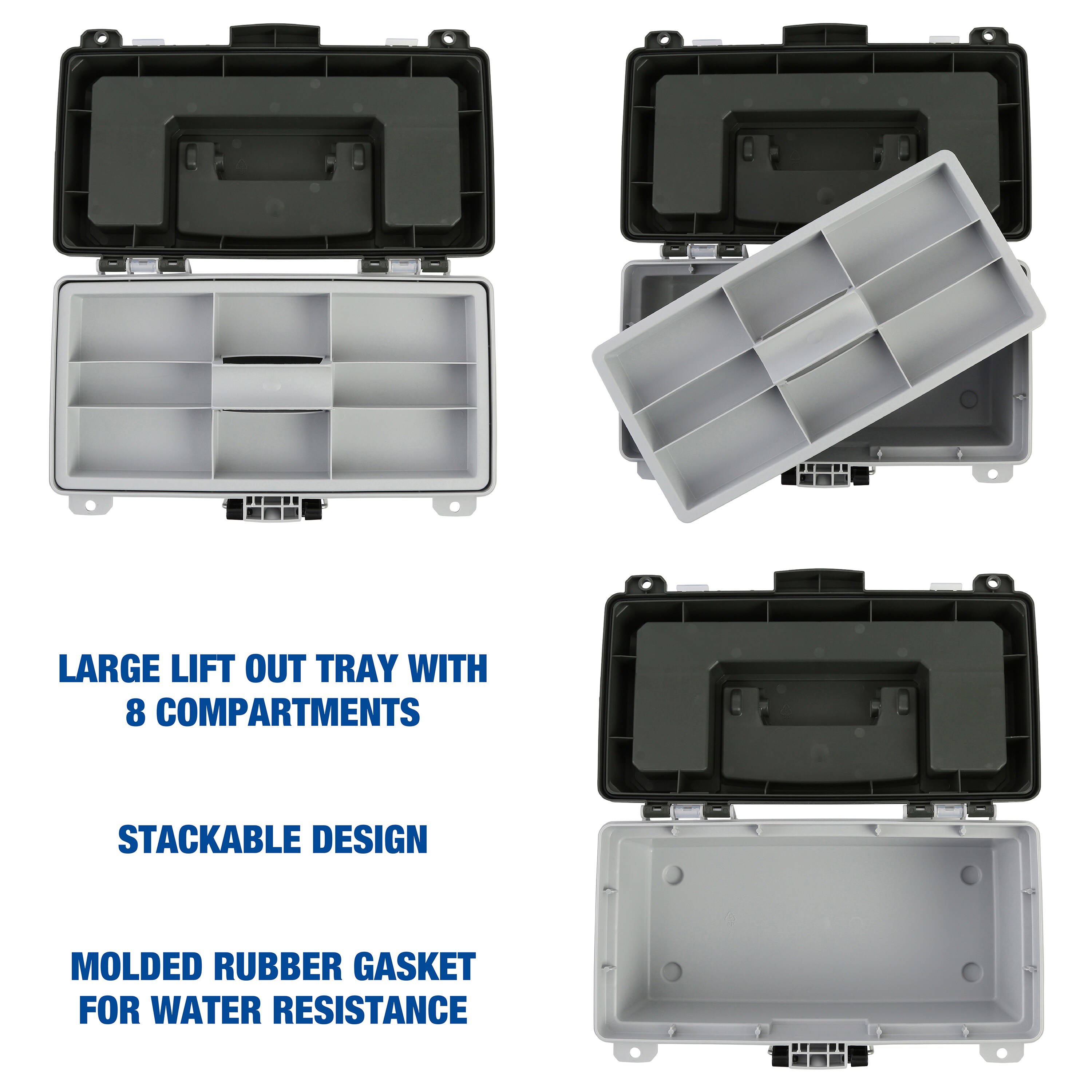 Caja de pesca Sheffield de 13 pulgadas 8 pulgadas de ancho x 6.05 pulgadas de alto x 8 pulgadas de profundidad Caja de herramientas de plástico gris 12670