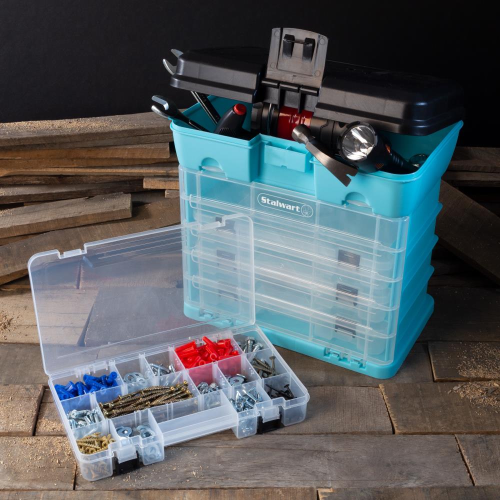 Cajas de herramientas de Fleming Supply 8.2 pulgadas de ancho x 12.49 pulgadas de alto x 12.2 pulgadas de profundidad 4 cajones Múltiples colores/acabados Caja de herramientas de plástico 627102NBS