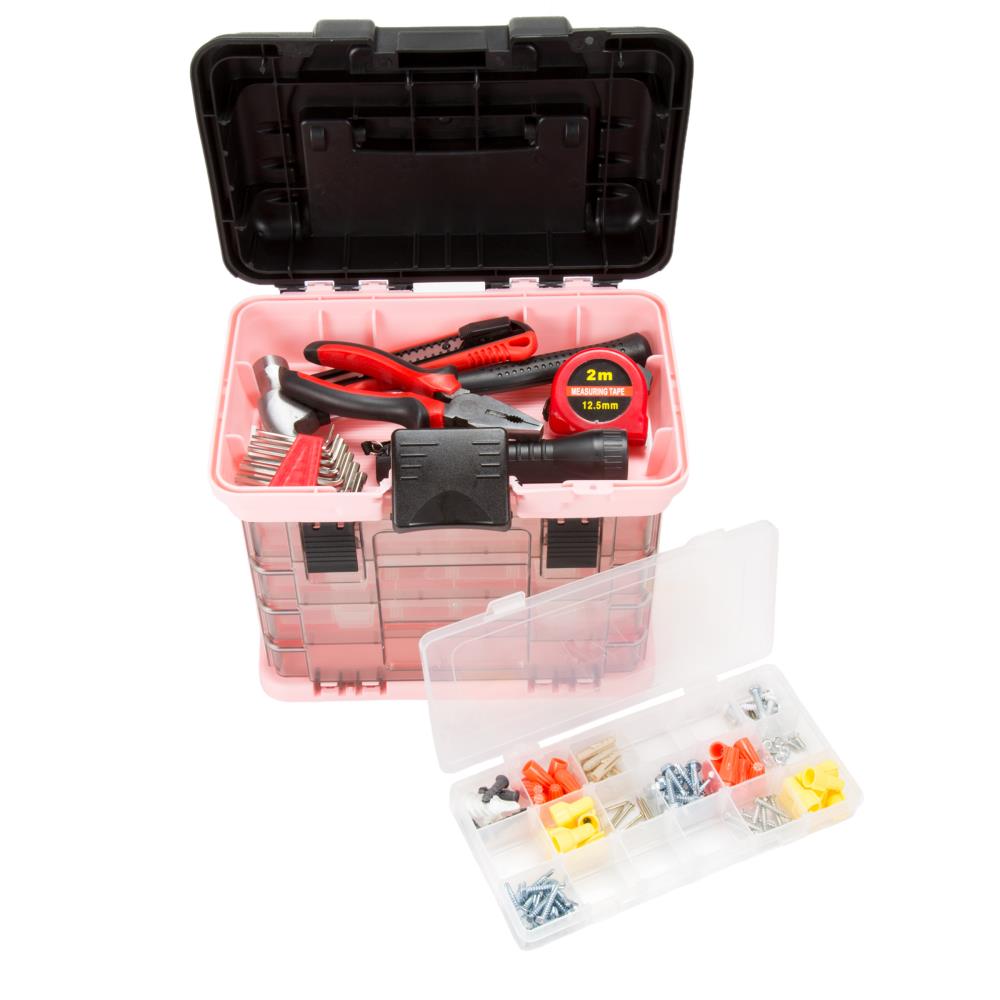 Caja de herramientas de plástico rosa Stalwart de 10 pulgadas de ancho x 10.5 pulgadas de alto x 7 pulgadas de profundidad con 18 cajones de Fleming Supply