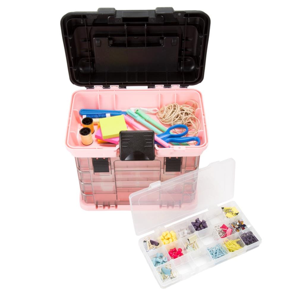 Caja de herramientas de plástico rosa Stalwart de 10 pulgadas de ancho x 10.5 pulgadas de alto x 7 pulgadas de profundidad con 18 cajones de Fleming Supply