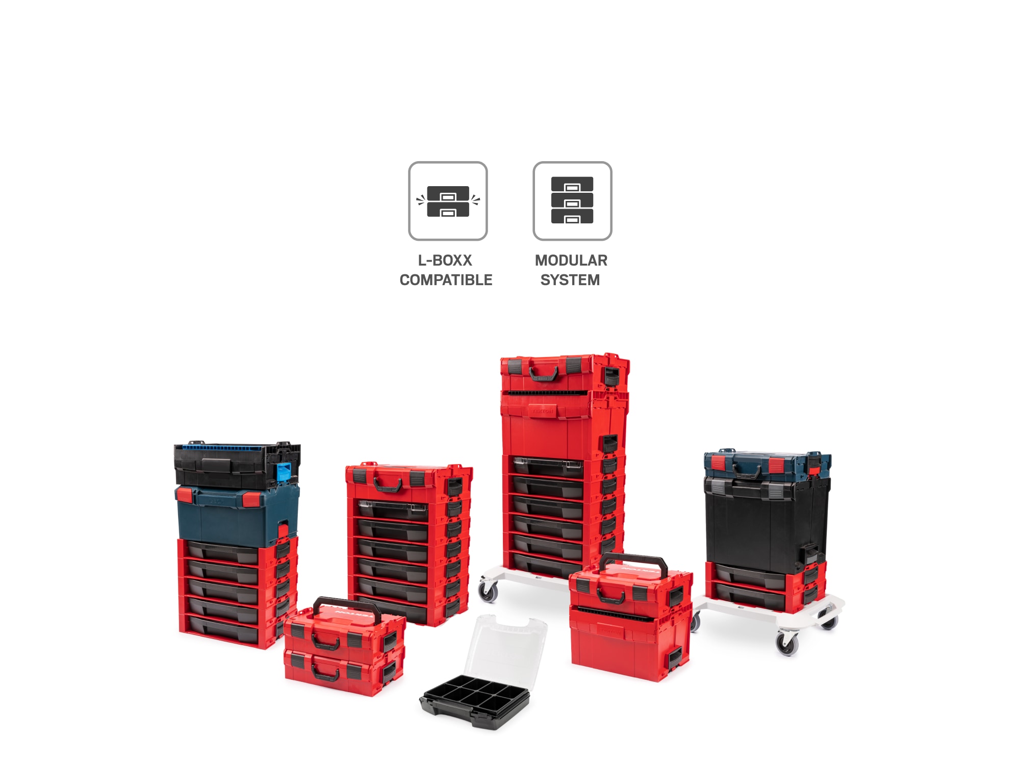 Caja de herramientas de plástico rojo TEKTON de 17.5 pulgadas de largo x 4 pulgadas de alto x 13.5 pulgadas de profundidad OLB94022