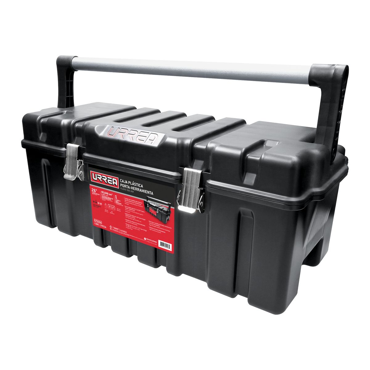 Caja de herramientas de metal negro URREA de 25.59 pulgadas de ancho x 10.63 pulgadas de alto x 11.81 pulgadas de profundidad CPU26A