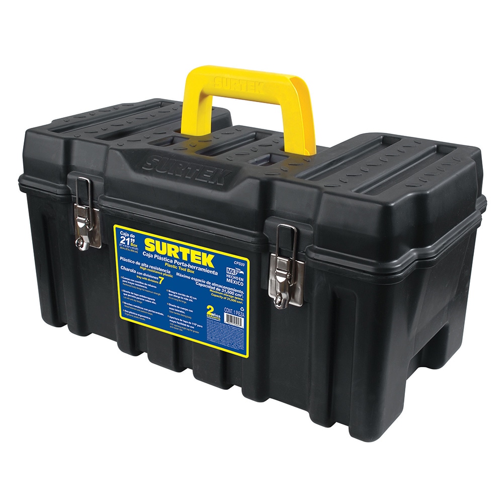 Caja de herramientas de plástico negro SURTEK 10.04 pulgadas de ancho x 10.63 pulgadas de alto x 20.67 pulgadas de profundidad CPS20