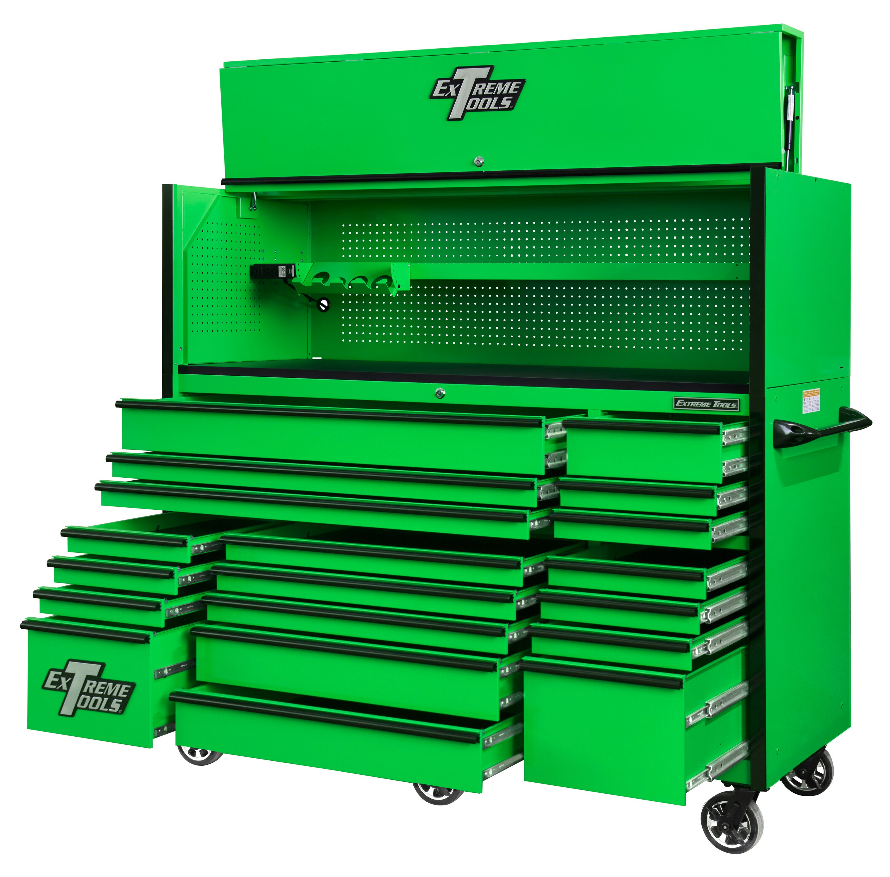 Combinación de gabinete de herramientas de acero con 19 cajones, color verde, serie RX de Extreme Tools, 72 pulgadas de ancho x 69 pulgadas de alto (RX723020HRGK)