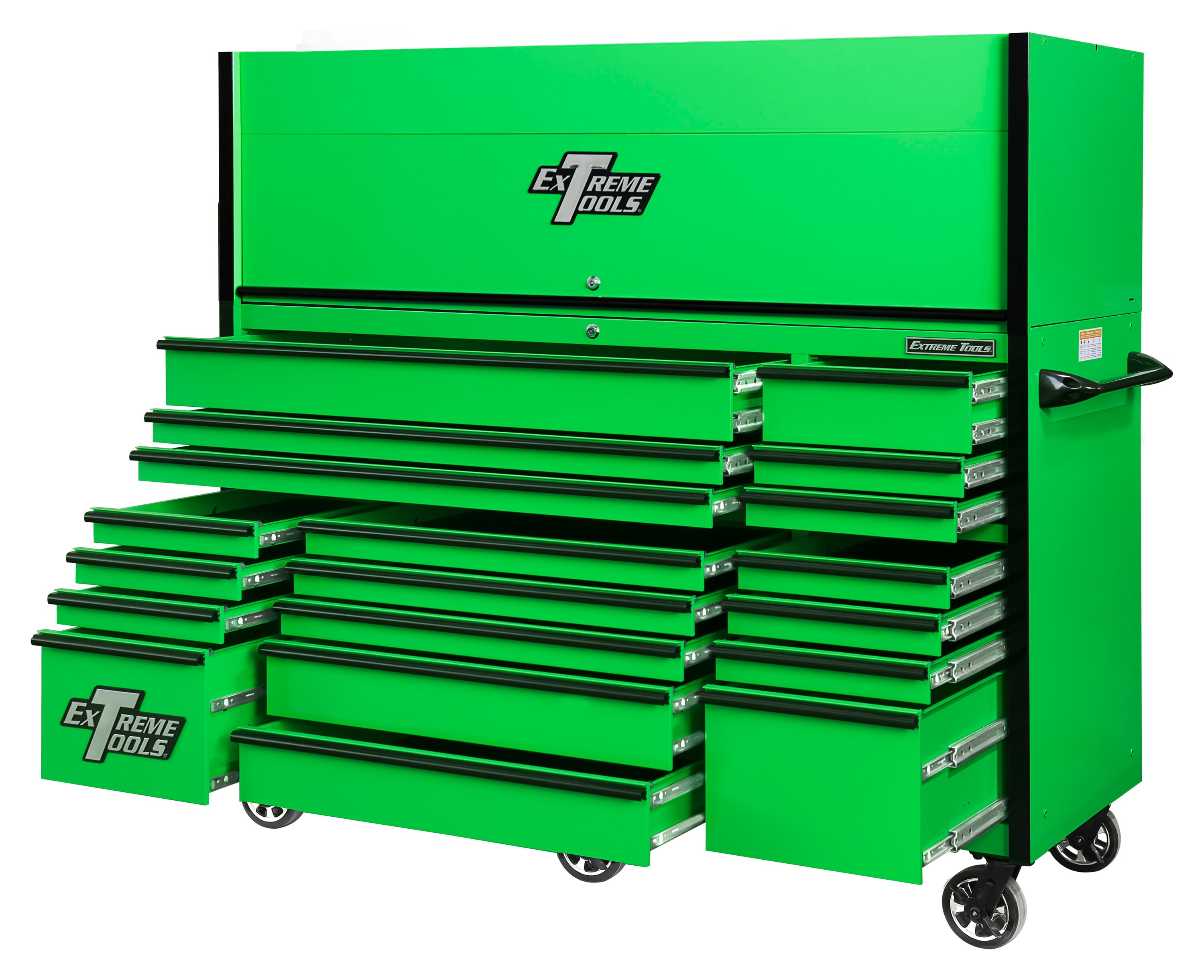 Combinación de gabinete de herramientas de acero con 19 cajones, color verde, serie RX de Extreme Tools, 72 pulgadas de ancho x 69 pulgadas de alto (RX723020HRGK)