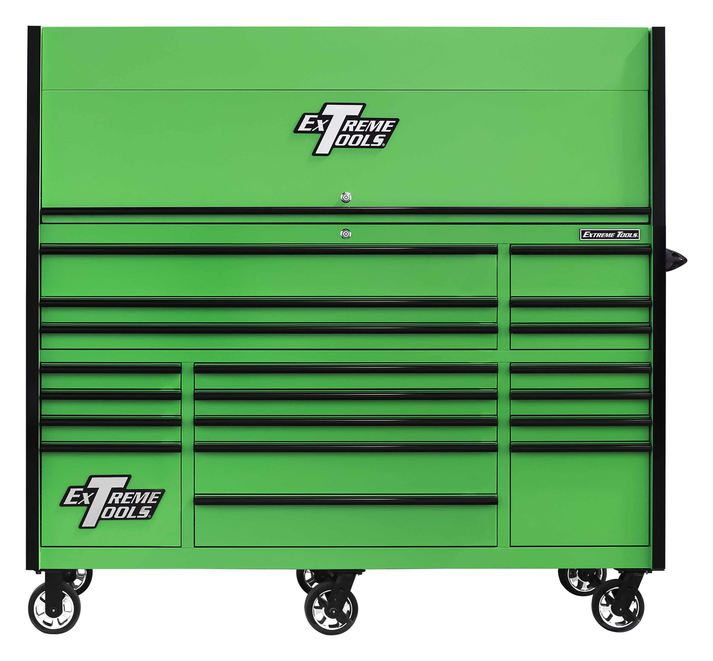 Combinación de gabinete de herramientas de acero con 19 cajones, color verde, serie RX de Extreme Tools, 72 pulgadas de ancho x 69 pulgadas de alto (RX723020HRGK)