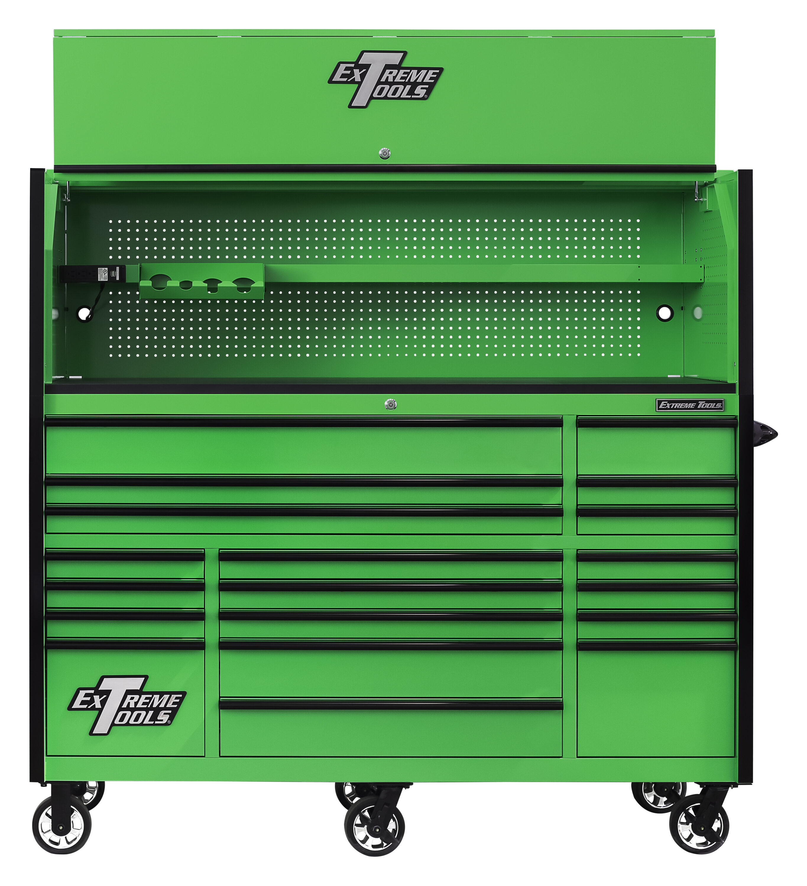 Combinación de gabinete de herramientas de acero con 19 cajones, color verde, serie RX de Extreme Tools, 72 pulgadas de ancho x 69 pulgadas de alto (RX723020HRGK)