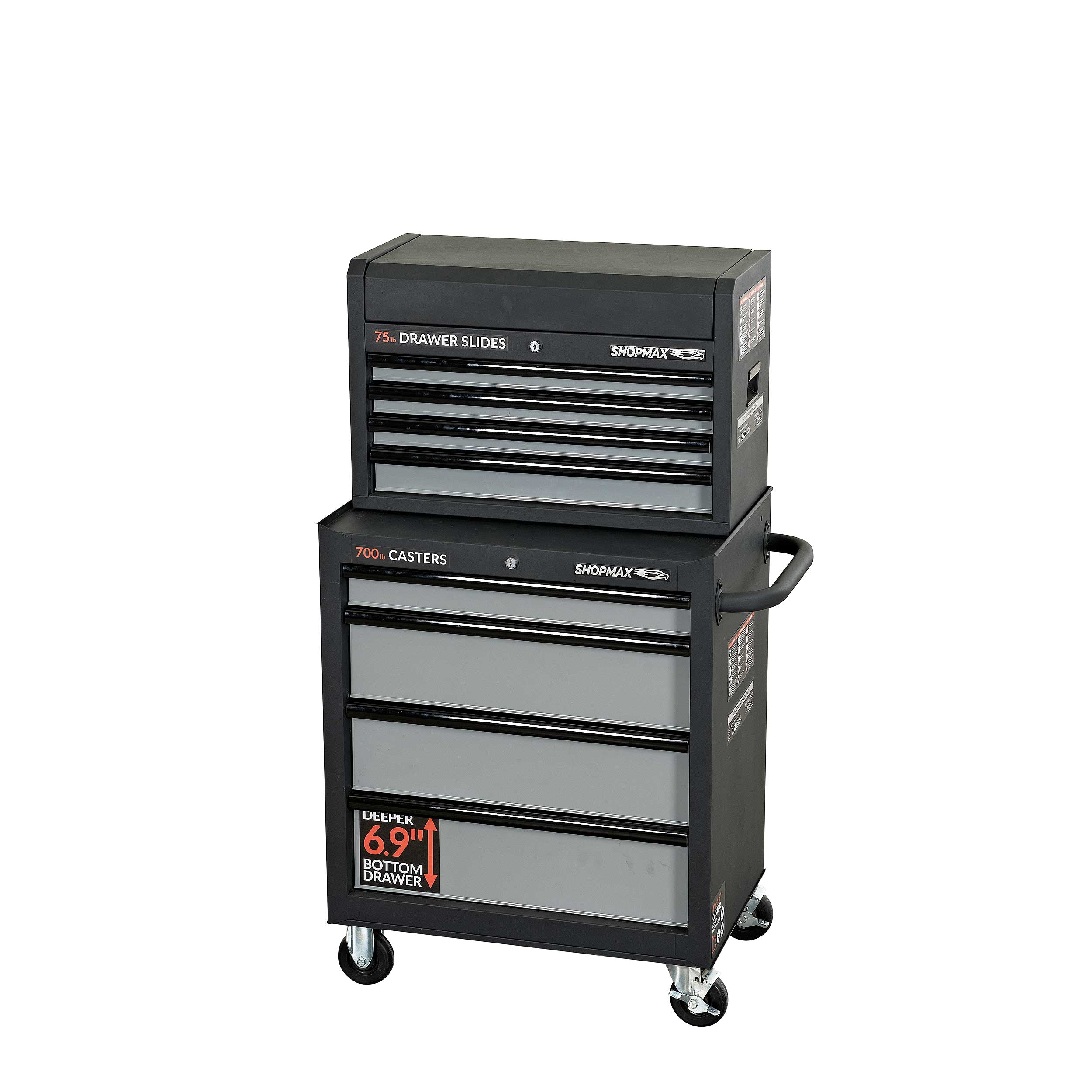 Combo de caja de herramientas de acero de 8 rodamientos a bolas, color negro, de 26.71 pulgadas de ancho x 49.04 pulgadas de alto SHOPMAX 92704A2-04A3