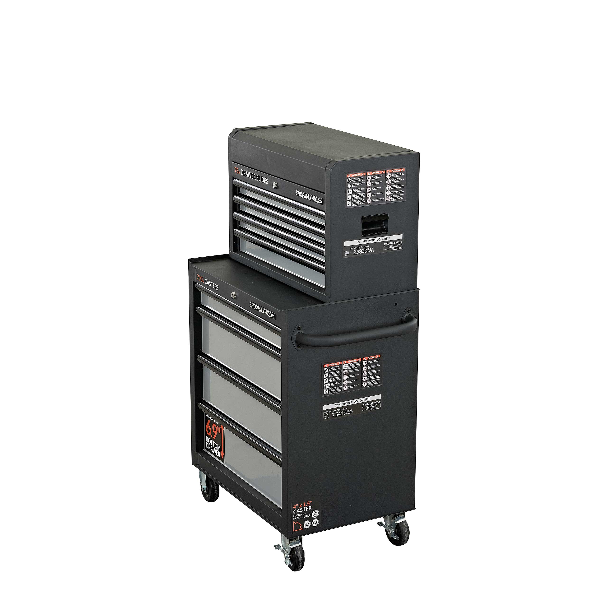 Combo de caja de herramientas de acero de 8 rodamientos a bolas, color negro, de 26.71 pulgadas de ancho x 49.04 pulgadas de alto SHOPMAX 92704A2-04A3