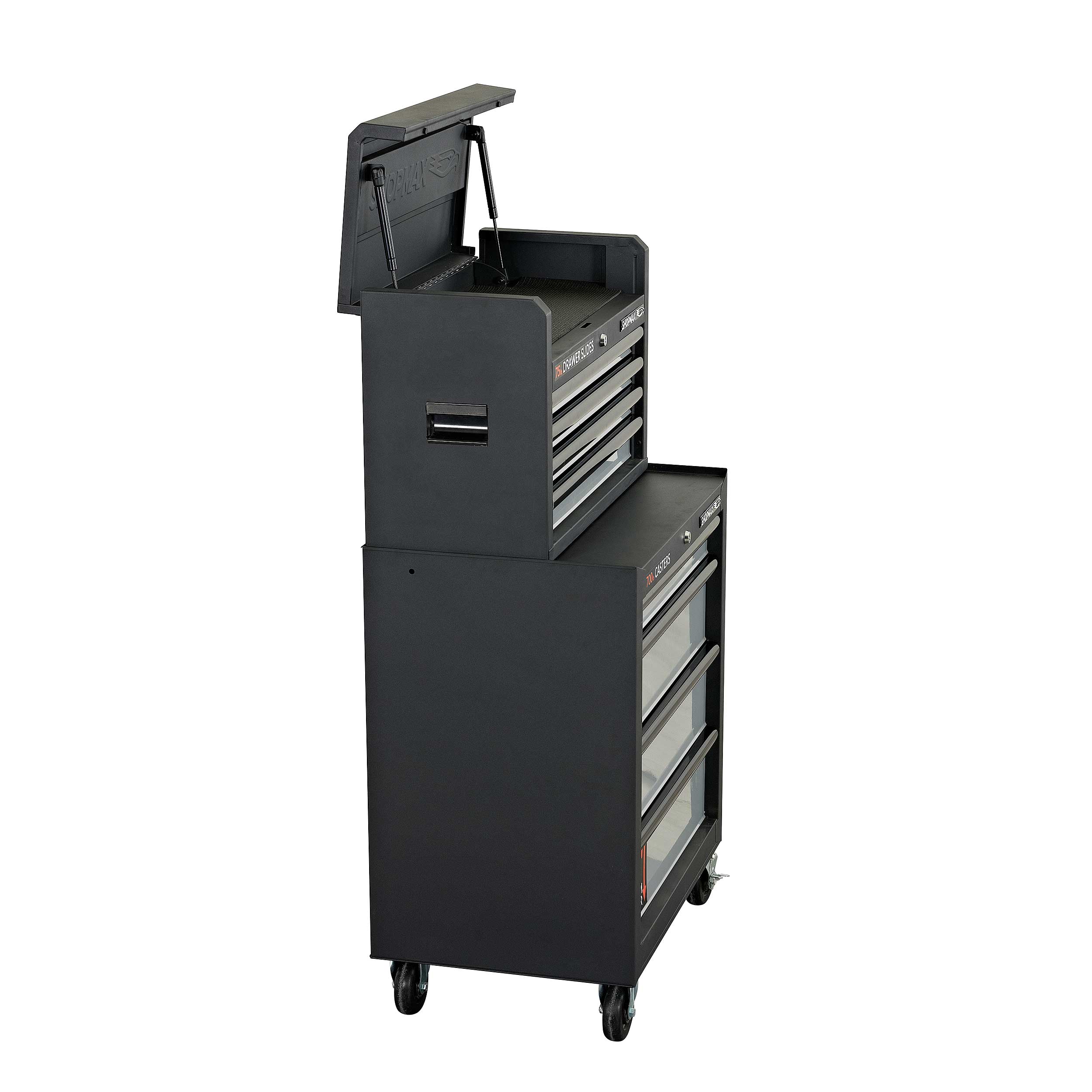 Combo de caja de herramientas de acero de 8 rodamientos a bolas, color negro, de 26.71 pulgadas de ancho x 49.04 pulgadas de alto SHOPMAX 92704A2-04A3